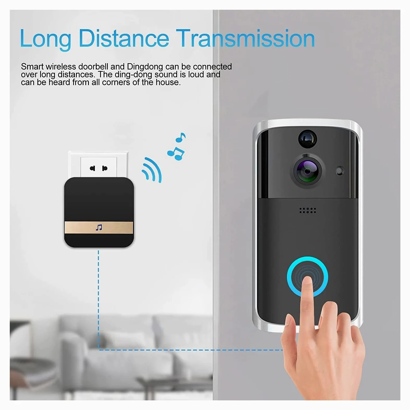 Videocitofono Wifi, Videocitofono Campanello senza fili Smart Videocamera Citofono citofono con rilevamento del movimento Impermeabile for la sicurezza domestica per la sicurezza domestica(Blue regula