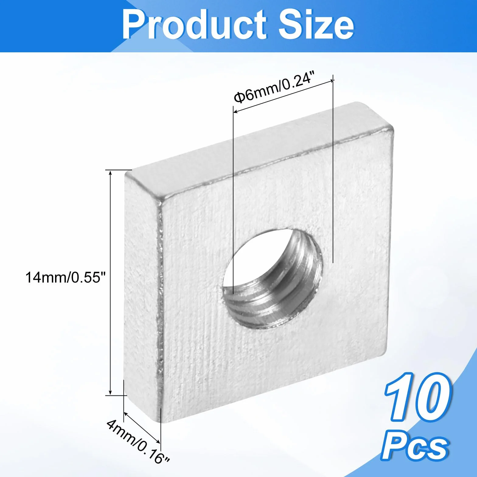 sourcing map Dadi Quadrati M6 x 14 mm x 4 mm Acciaio al Carbonio Zincato Filettatura Grossa