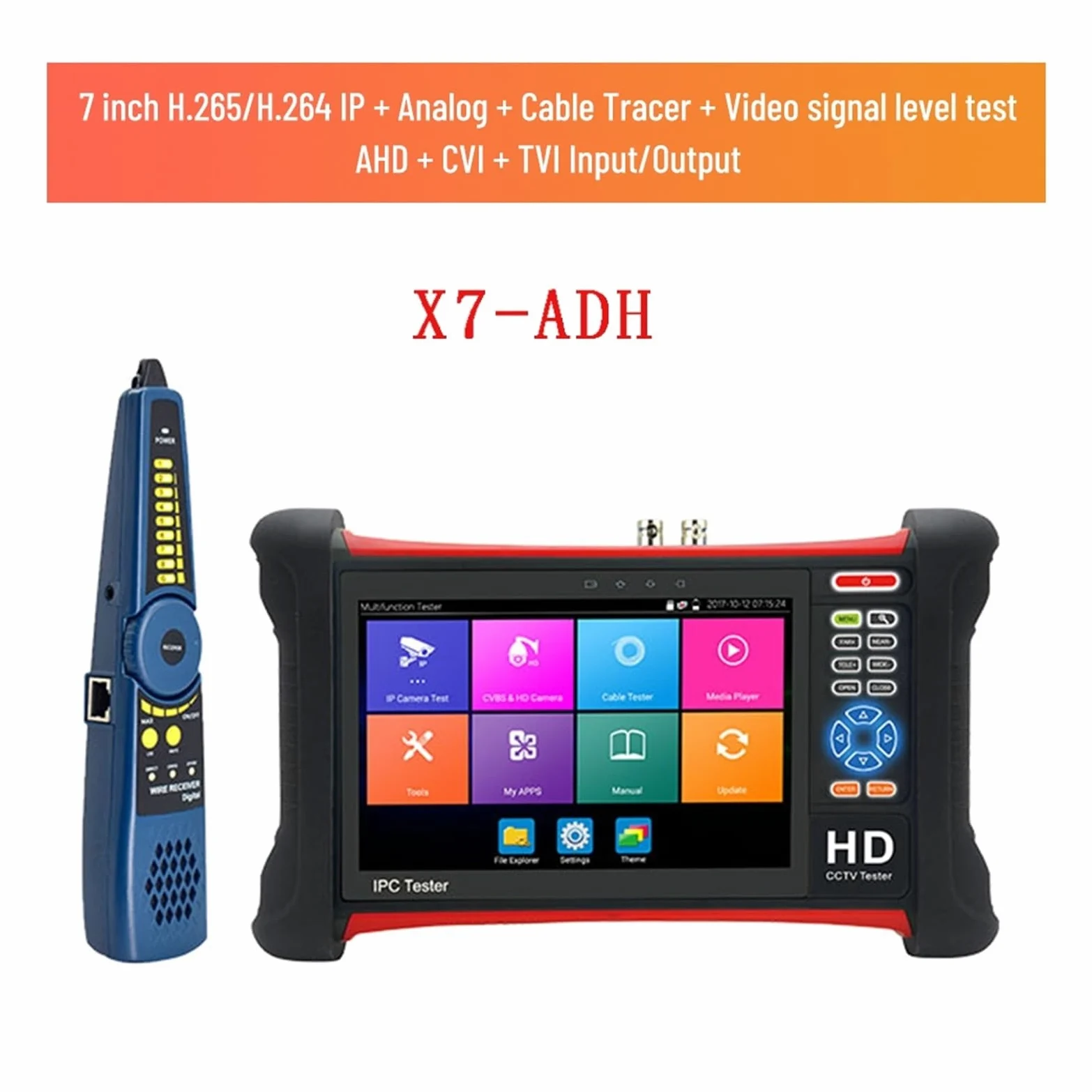 Supporto per tester CCTV per telecamera IP CCTV Tester Monitor IPC Tester POE 8MP TVI CVI SDI CVBS IP AHD Tester For Telecamera Monitor Con UTP TDR H.265(X7 ADH)