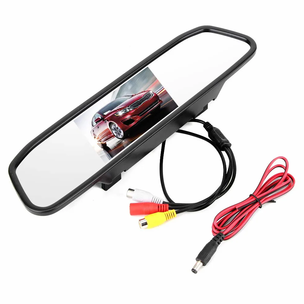 Monitor per Telecamera per Specchietto Retrovisore, Monitor per Specchietto Retrovisore per Auto da 4,3 Pollici Schermo LCD TFT HD Ingresso Video a 2 Canali