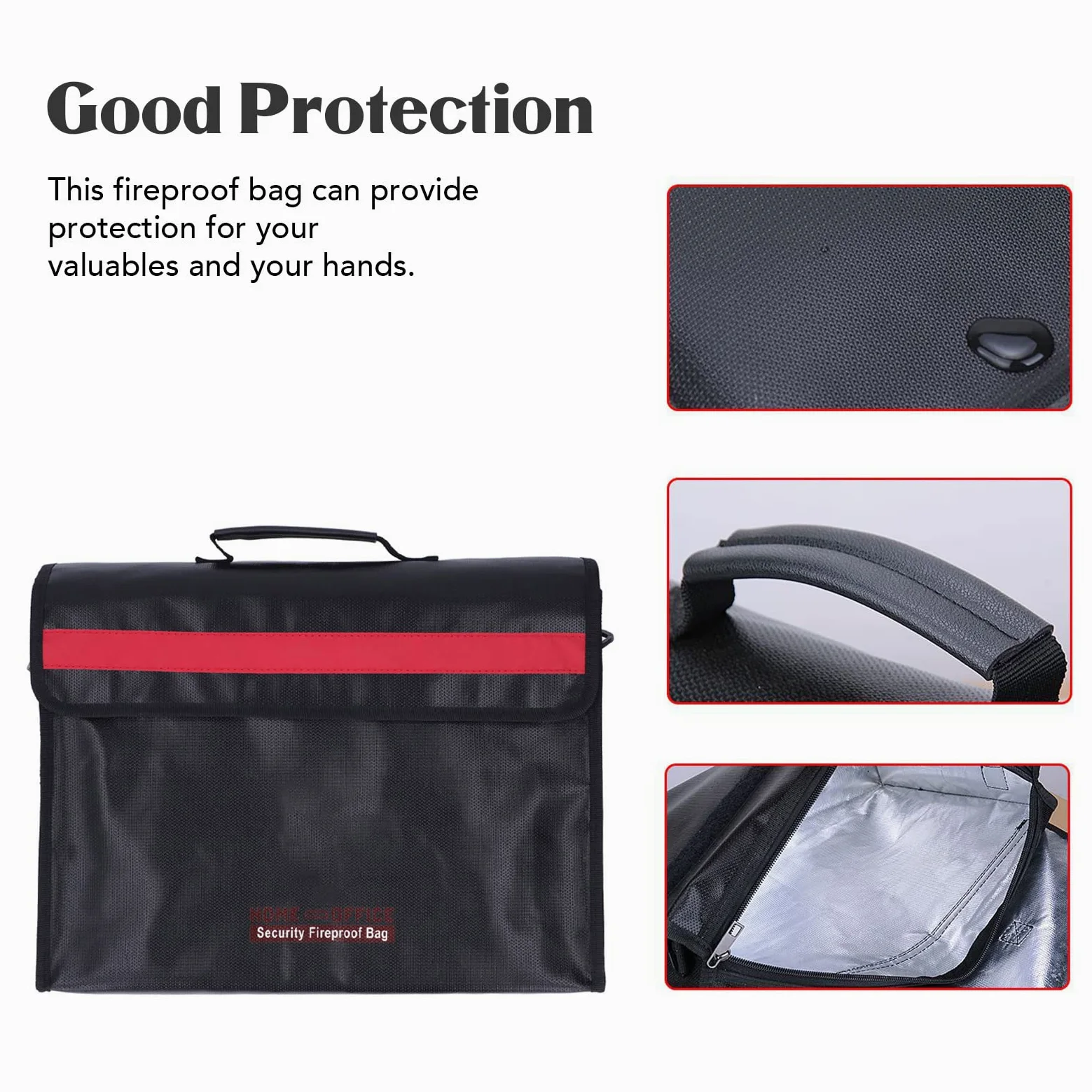Borsa Sicurezza ignifuga SustVita con striscia riflettente per la sicurezza notturna, borsa portadocumenti ignifuga portatile per documenti e oggetti di valore, 15,3 x 11 x 3,7