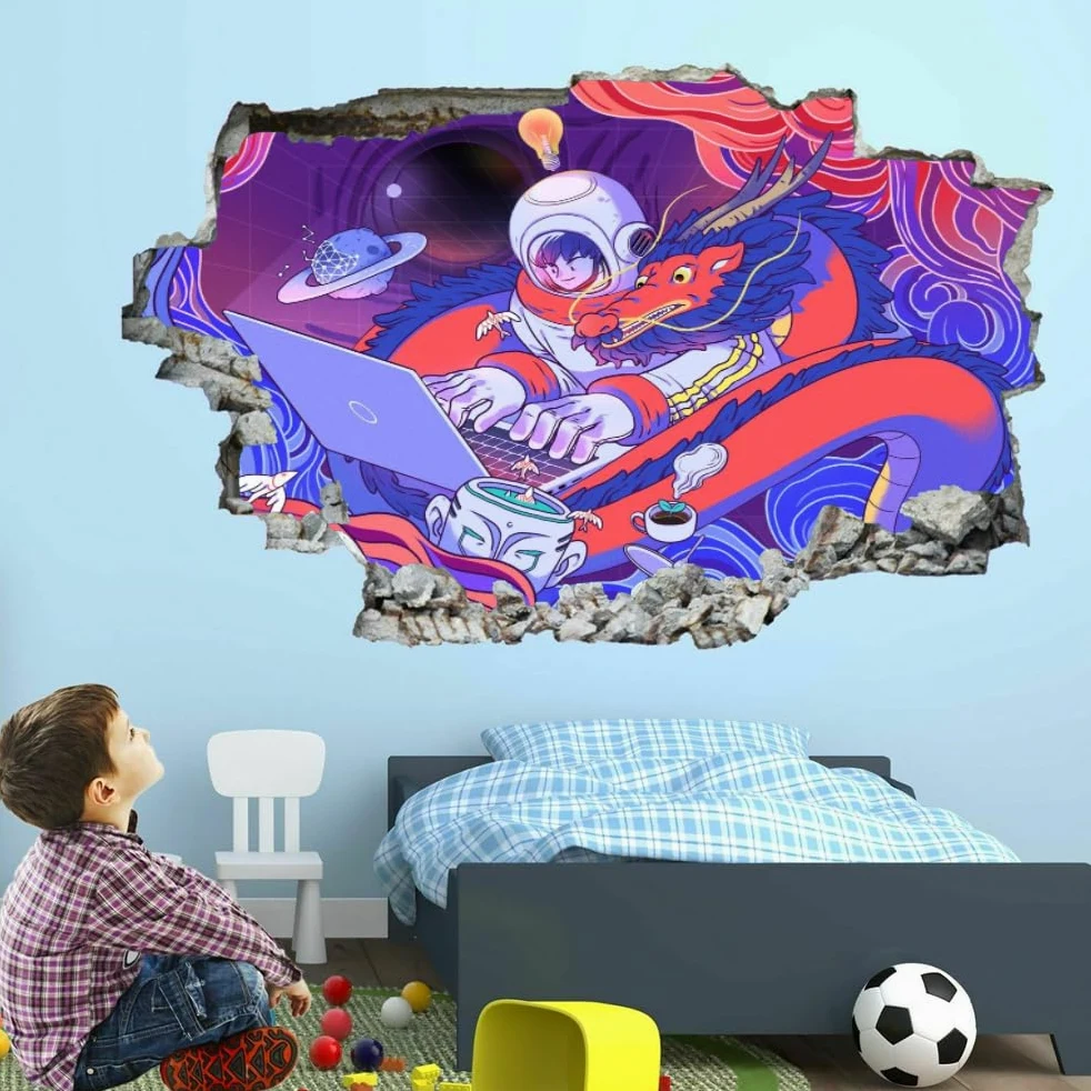 Adesivi decorativi da parete 3D Adesivi murali arte cartone animato da parete fracassate 3D Arte astratta da parete Famiglia per Camera da letto Soggiorno Asilo nido Decorazioni da parete per la casa