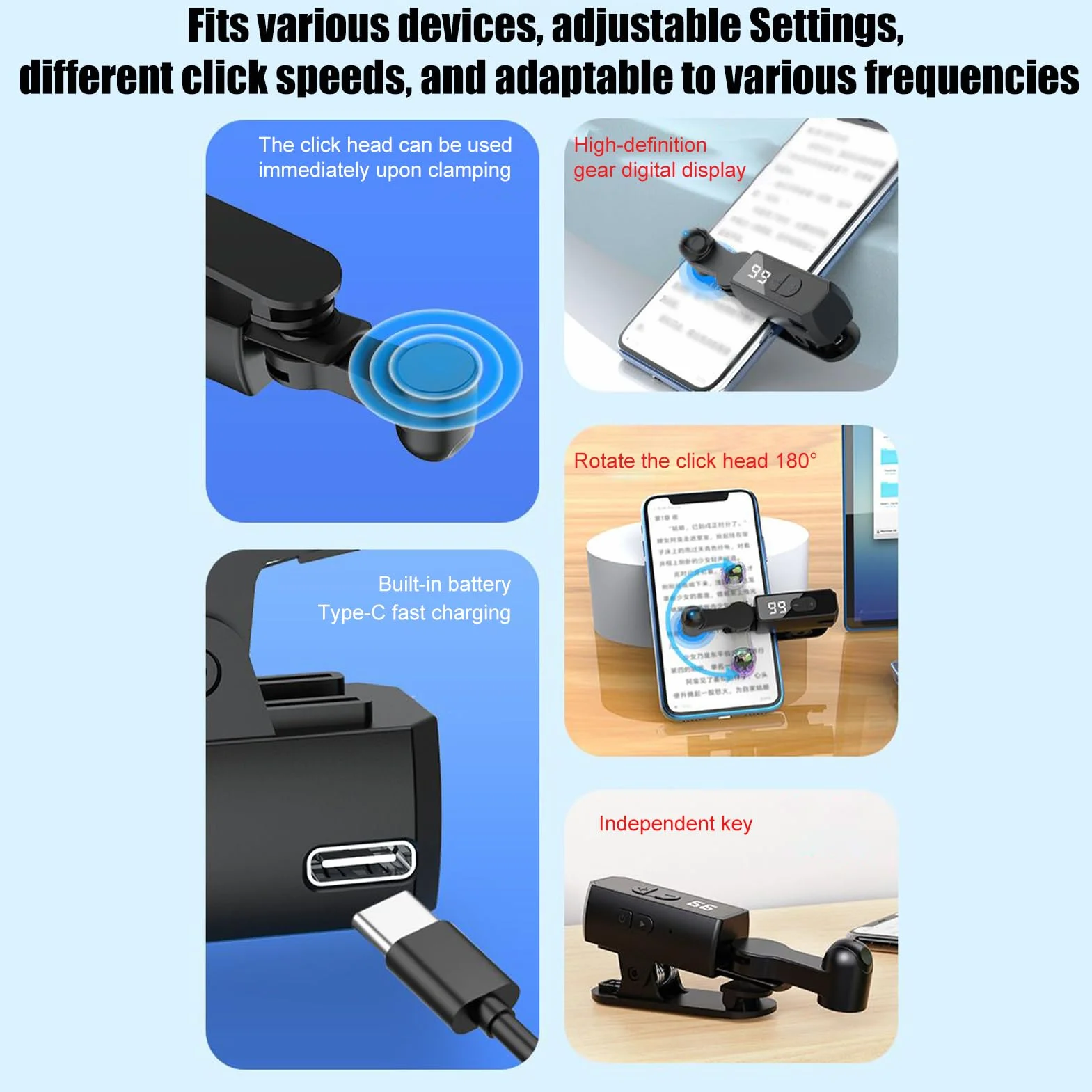 Clicker automatico per smartphone | Velocità regolabile del telefono Tapper - Dispositivo wireless veloce per movimento Tap Press Scrolling Game Play Video Live Broadcast Shopping