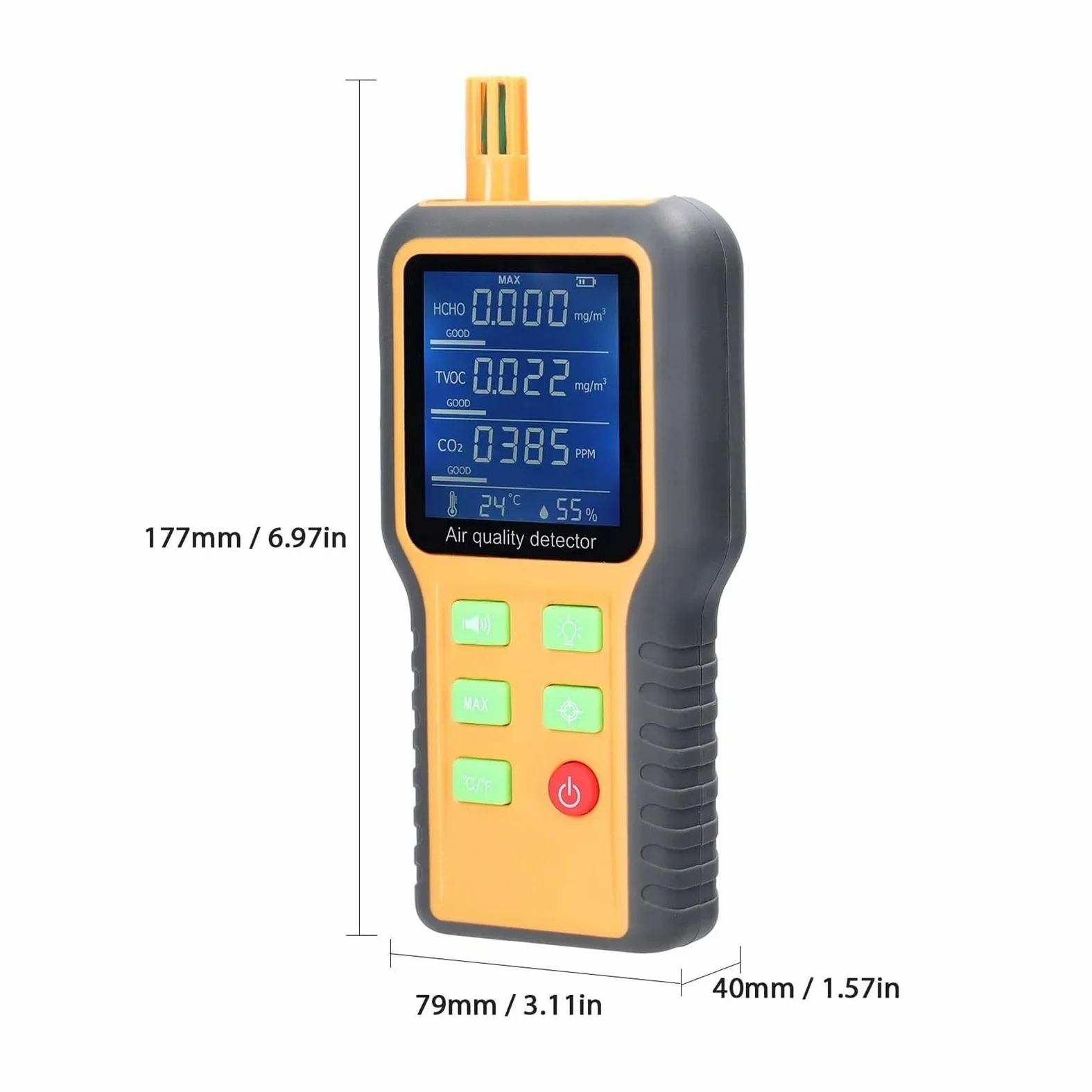 Misuratore Qualità dell'aria, 5 In 1 Monitor portatile a qualità 'aria CO2 TVOC HCHO Tester Misuratore di umidità a temperatura Display LCD retroilluminato Rilevatore di anidride carbonica per Casa Cu