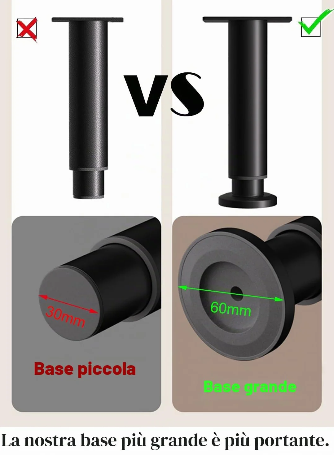 Piedini Regolabili per Mobili in Metallo 18-30cm 4 Pezzi con Viti
