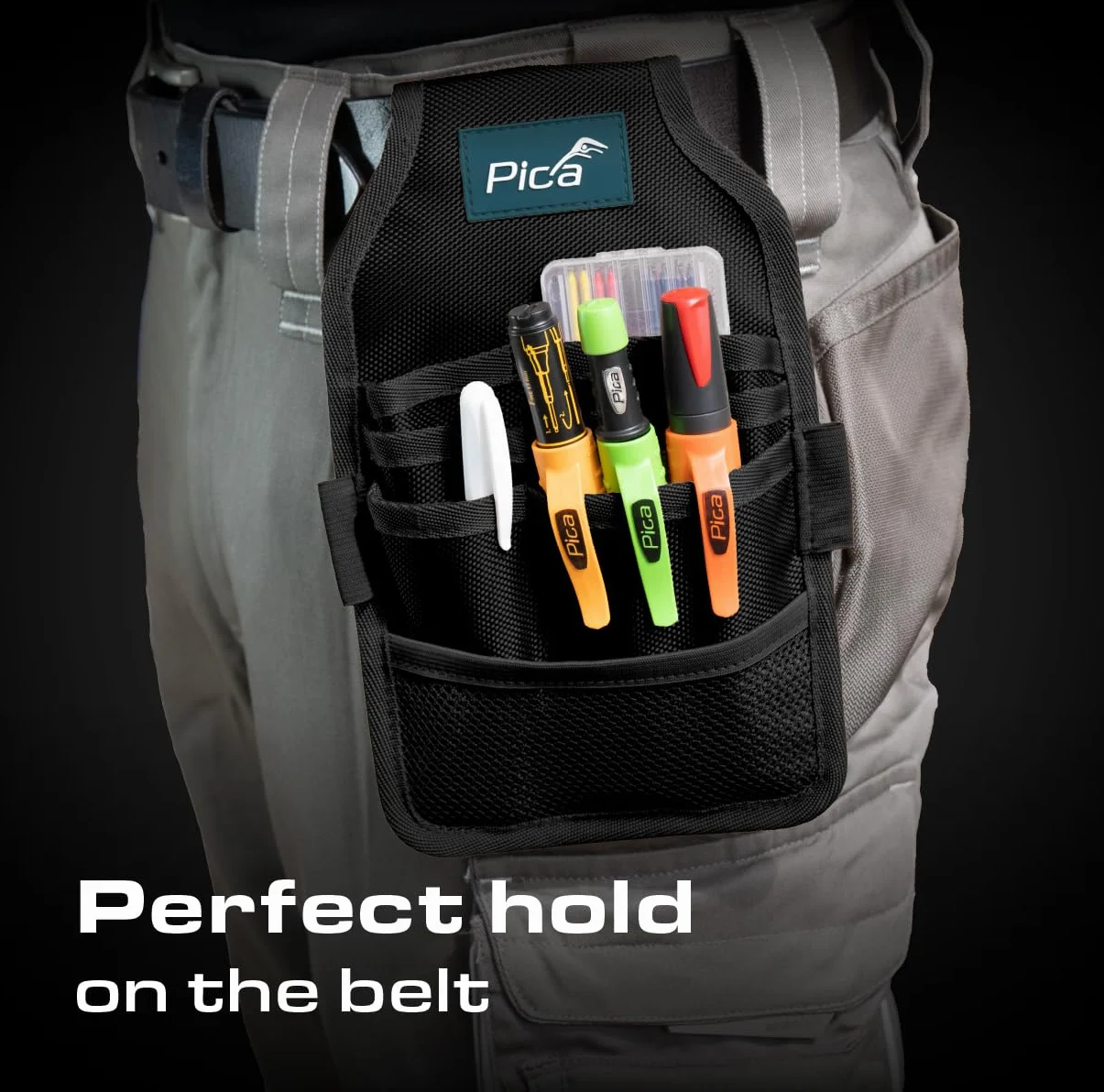 Pica Master Belt 55060 Borsa da cintura portautensili con Pica Dry 3030, mine Dry 4020, Ink nero, Visor Permanent 990/40, Instant-White 532