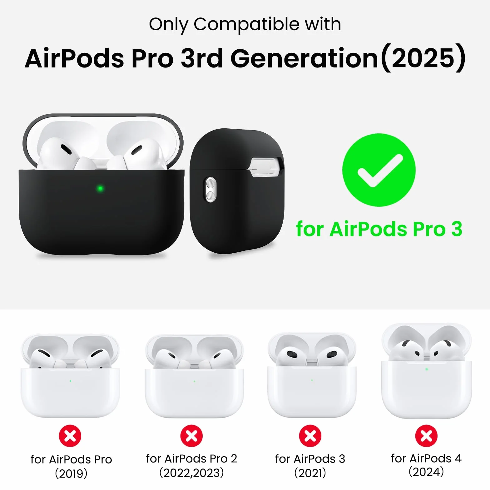 ORNARTO Cover per AirPods Pro 3 (2025), Custodia Compatibile con AirPods 3 Gen in Silicone Liquido Premium (Interno Rigido Indeformabile),con Cordino e Strumento di Rimozione,Nero