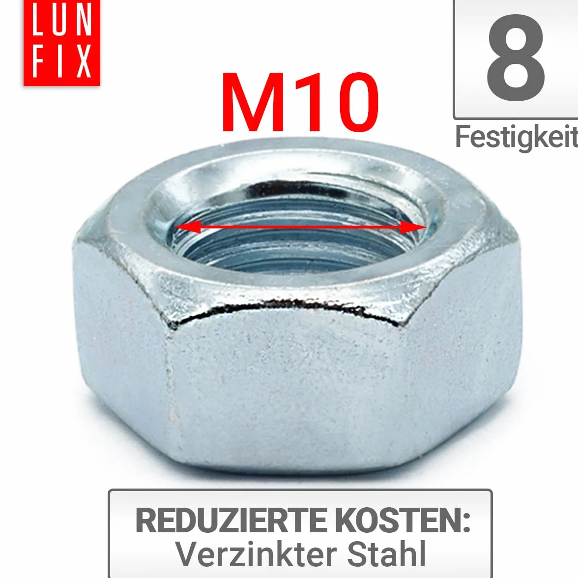 Dado Esagonale M10 DIN 934 Resistenza 8 Acciaio Zincato Galvanizzato 1 kg