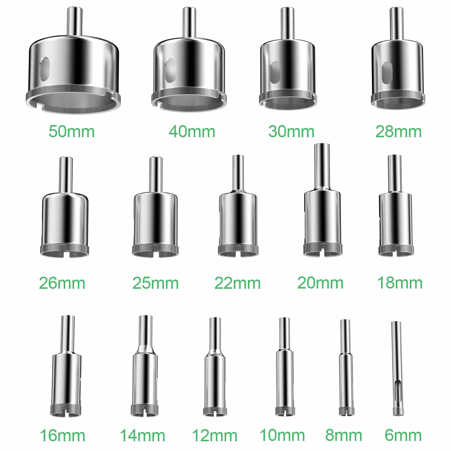 Sega a Tazza Diamantata 15 Pezzi, Punte Diamantate per Trapano 6-50mm, per Piastrelle, Porcellana, Vetro, Marmo e Ceramica