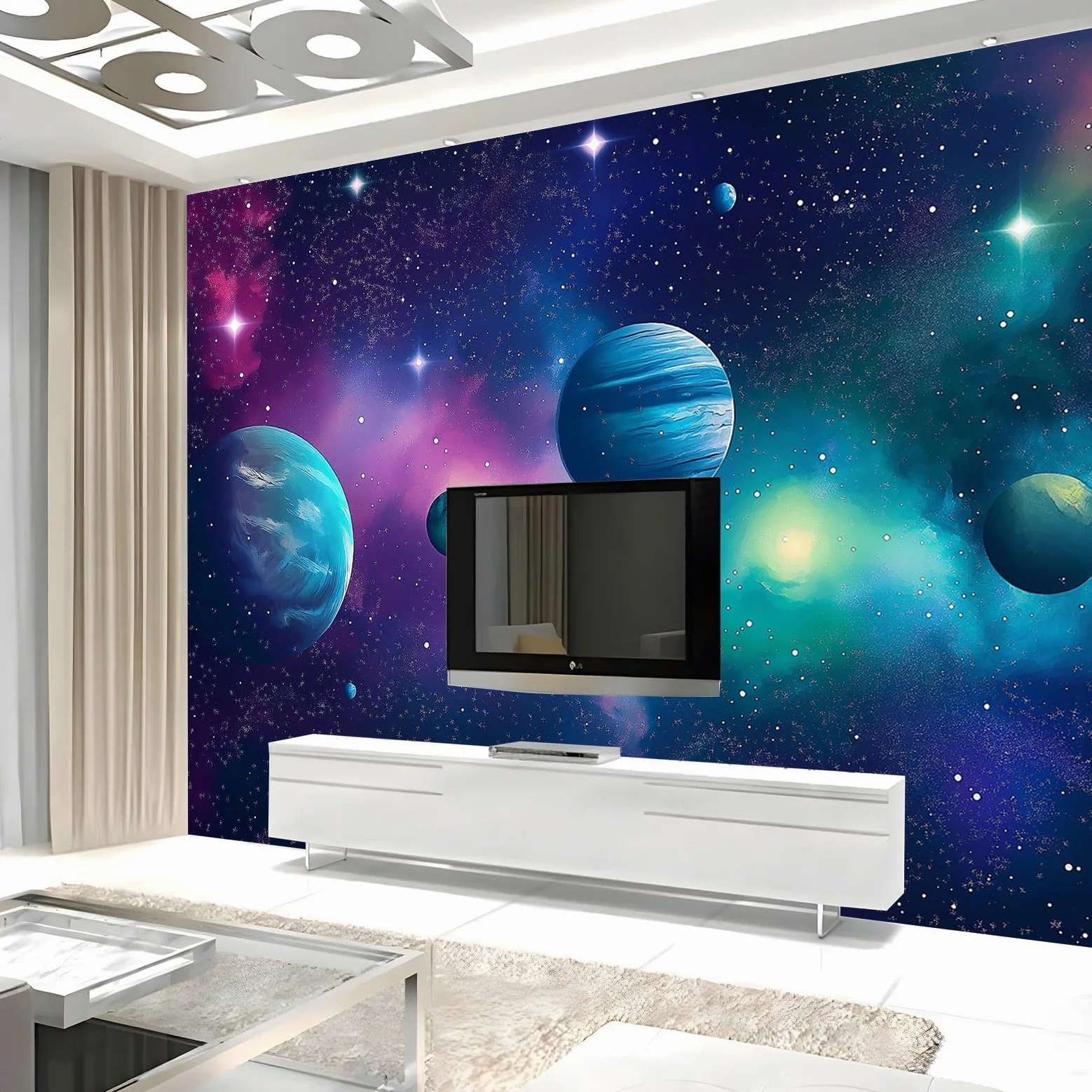 Generico Carta Da Parati Soggiorno Tema Dello Spazio Planetario 250x175 cm Fotomurali Moda Decorazione da Muro Poster Carta per pareti 3D, per Camera Letto Ufficio Cameretta Bambini