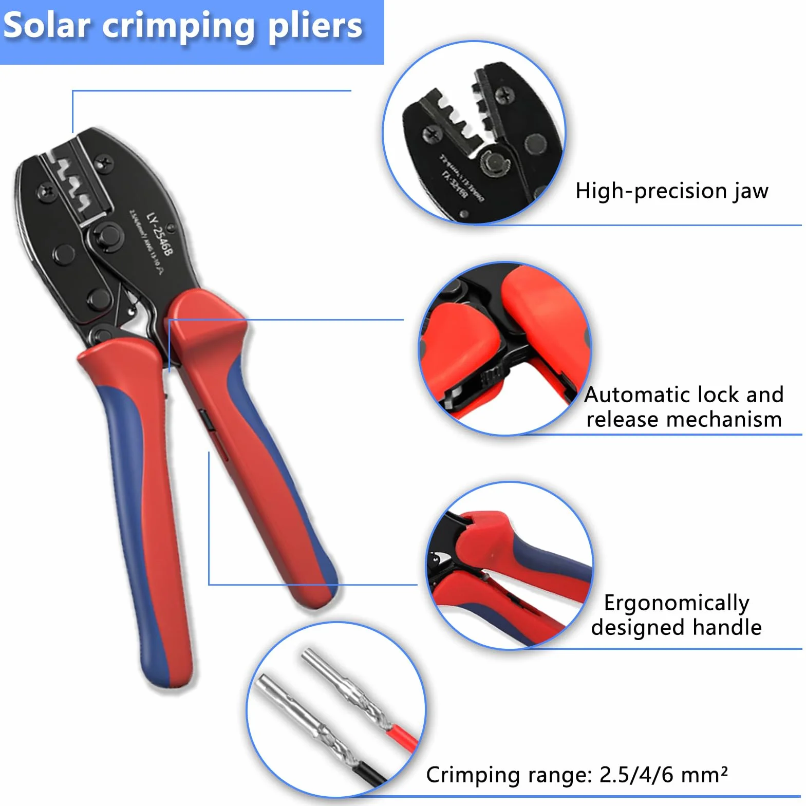 Kit Crimpatura Impianti Fotovoltaici 2.5/4/6 mm² Pinza Crimpatrice Connettori Maschio/Femmina
