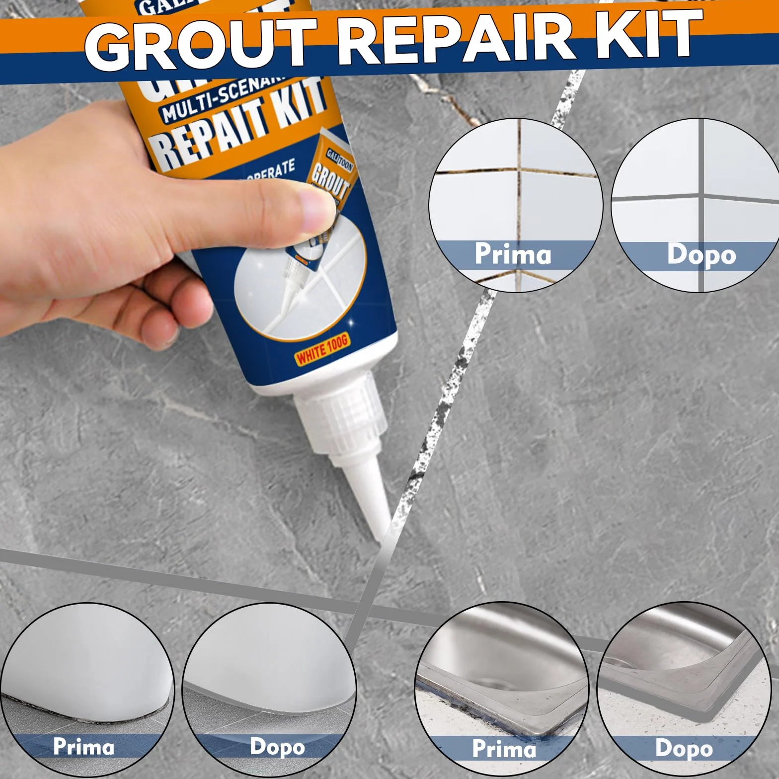 Kit Riparazione Fughe Piastrelle Ad Asciugatura Rapida Grigio 200G