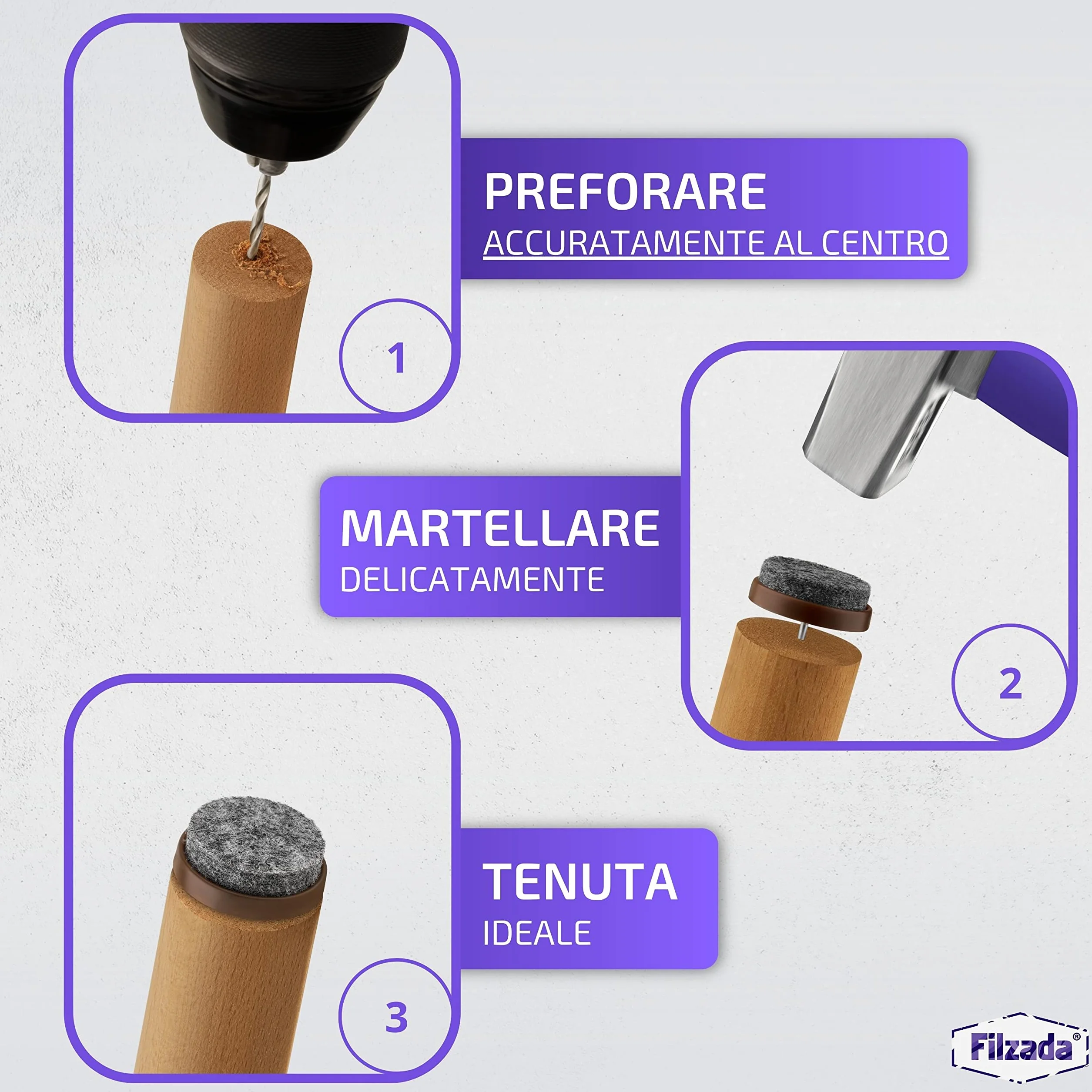 Feltro aliante con chiodo Ø 24 mm marrone - Scivoli per mobili professionali