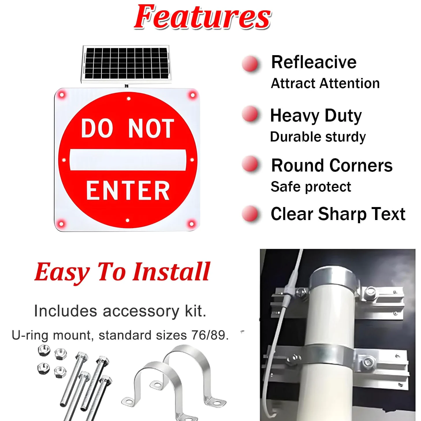 Cartello lampeggiante a LED con scritta Vietato l'ingresso alimentato a energia solare,struttura in alluminio resistente e antiruggine,12LED,cartello a LED con scritta Vietato l'ingresso 24in-1piece