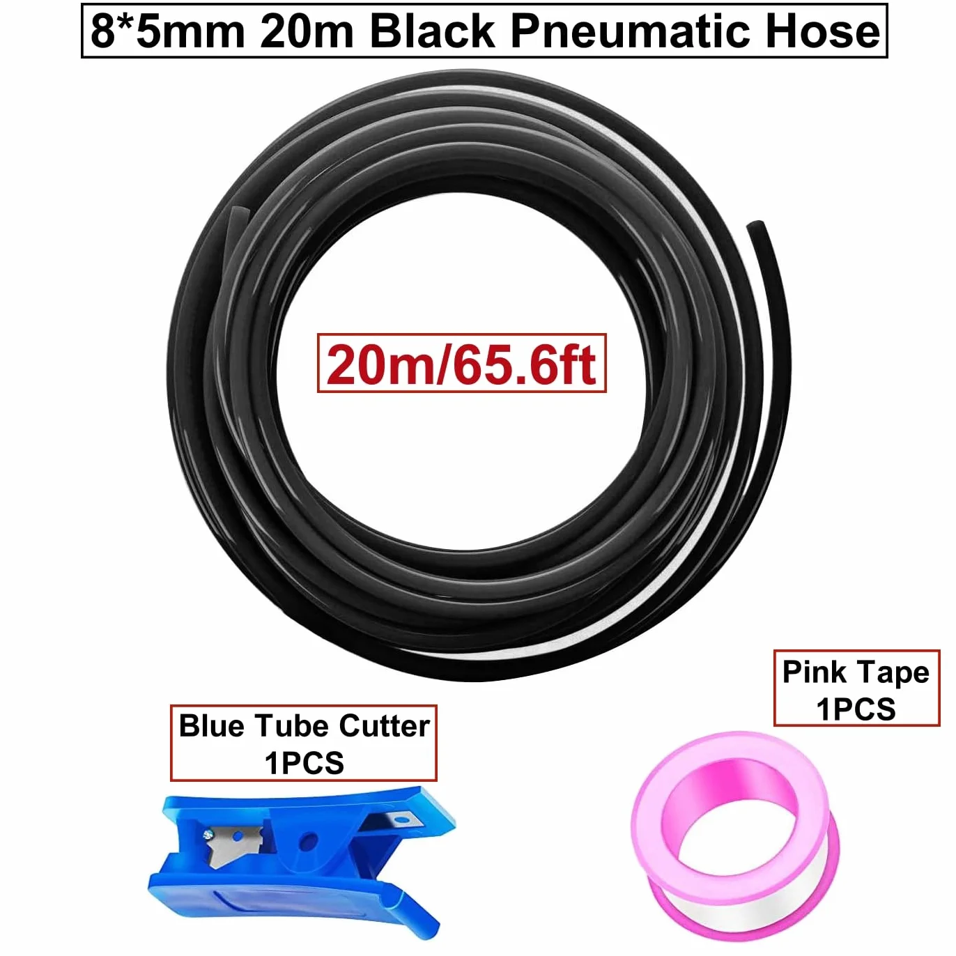 Tubo Pneumatico Aria Compressa 8mm Diametro Esterno 5mm Diametro Interno PU Poliuretano Nero 20m