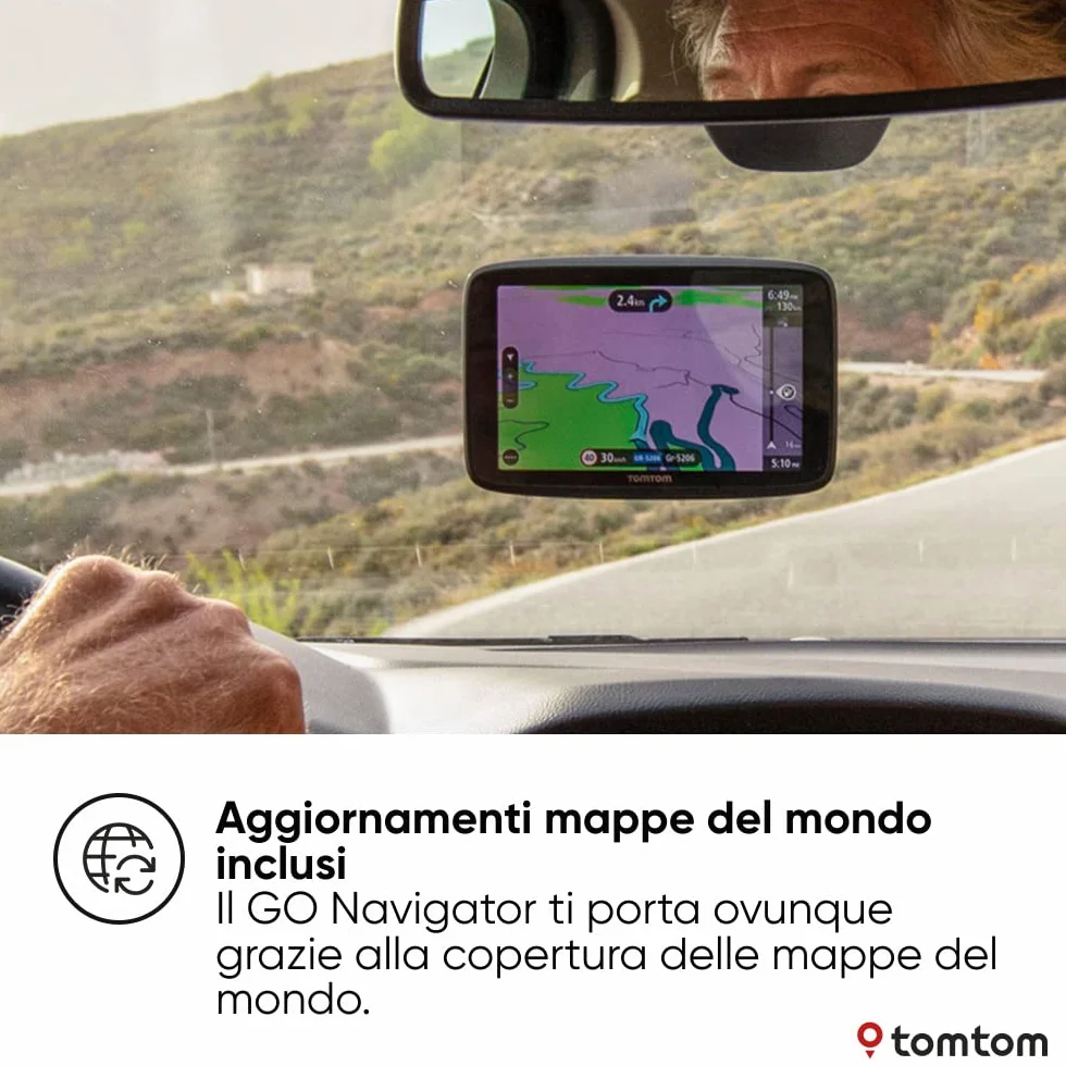 Navigatore per automobili TomTom GO Navigator (6 pollici, informazioni sul traffico in tempo reale e Avvisi su Tutor e Autovelox di prova, Mappe del mondo, aggiornamenti tramite WiFi)