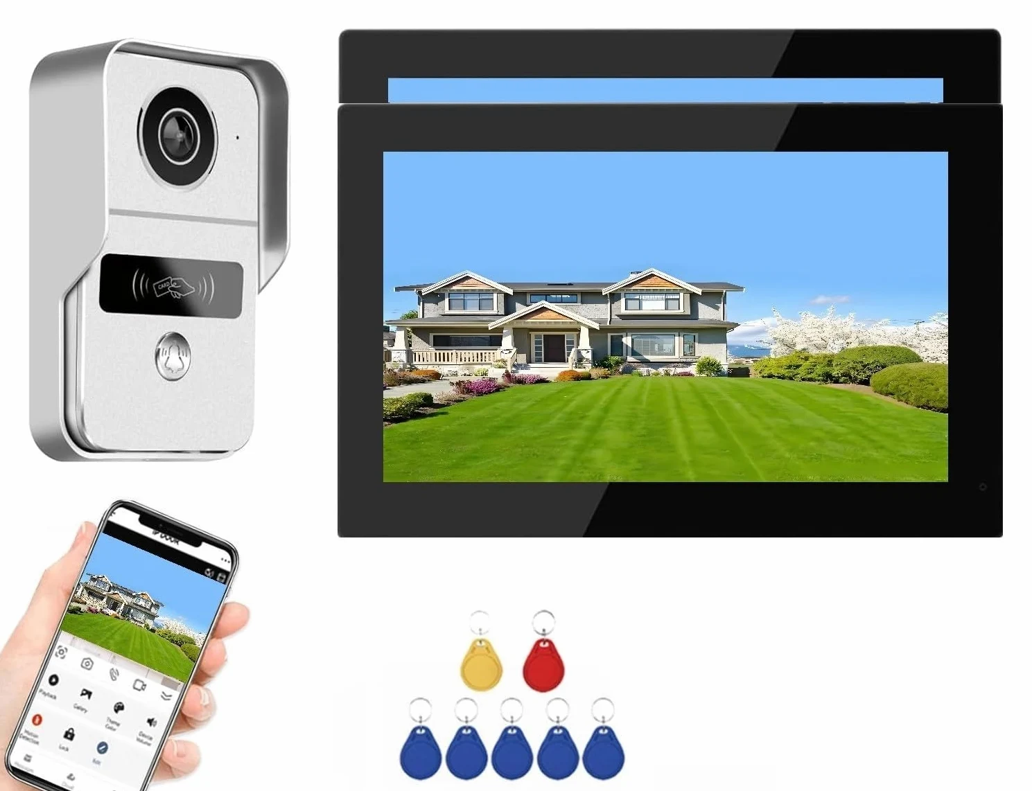 TUYA - Videocitofono da 7 pollici, videocitofono cablato con telecamera 1080p, kit di videocitofono WiFi intelligente per casa e appartamento (1 campanello+2 monitor)