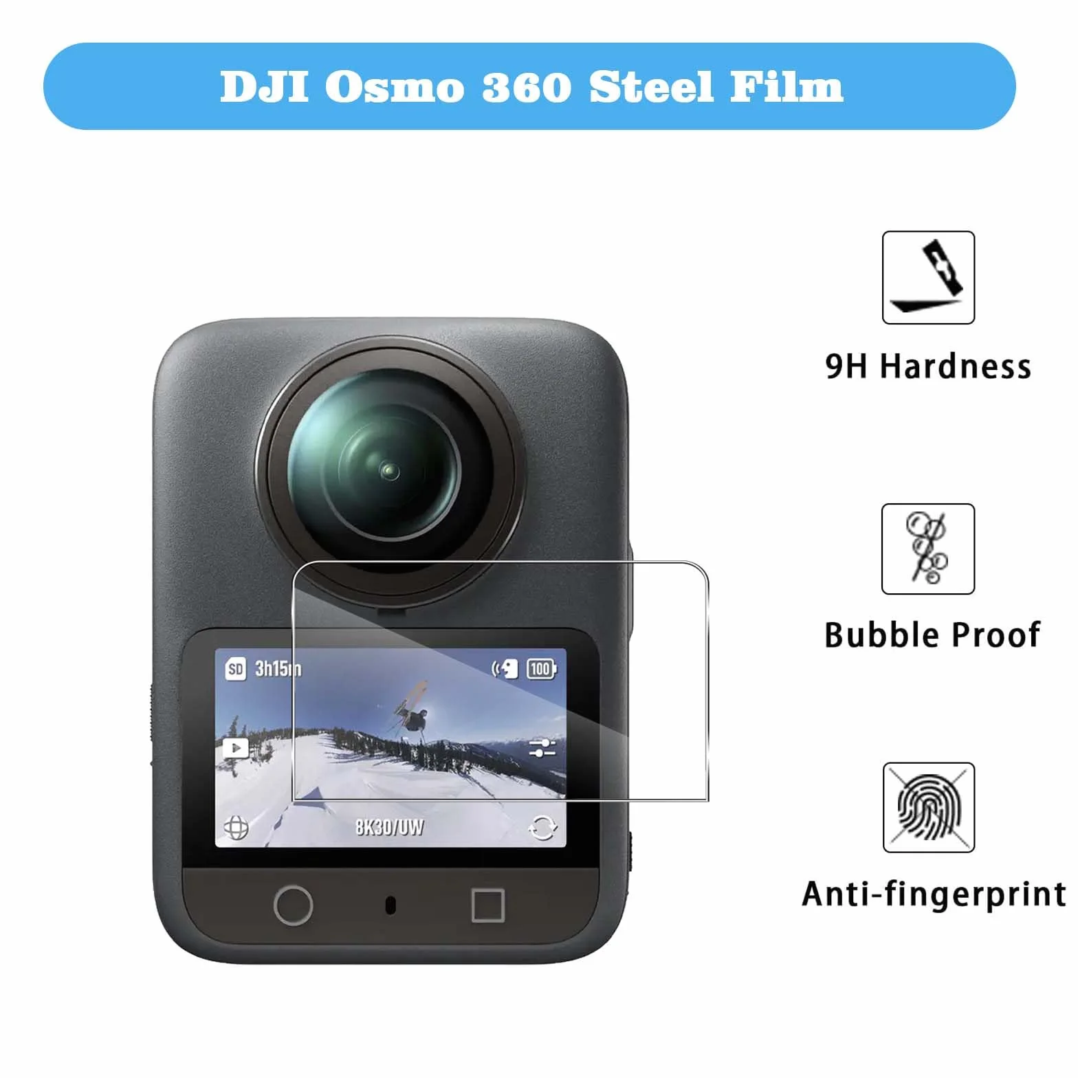 QULLOO Pellicola Vetro Protettiva per DJI Osmo 360 Accessories, Durezza 9H Anti-graffio HD Vetro Temperato Fotocamera Protezione [3 Pezzi]