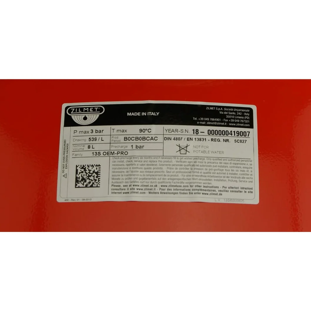 Vaso di espansione per caldaia 8 litri compatibile con la serie Baxi Megaflo - 5114691