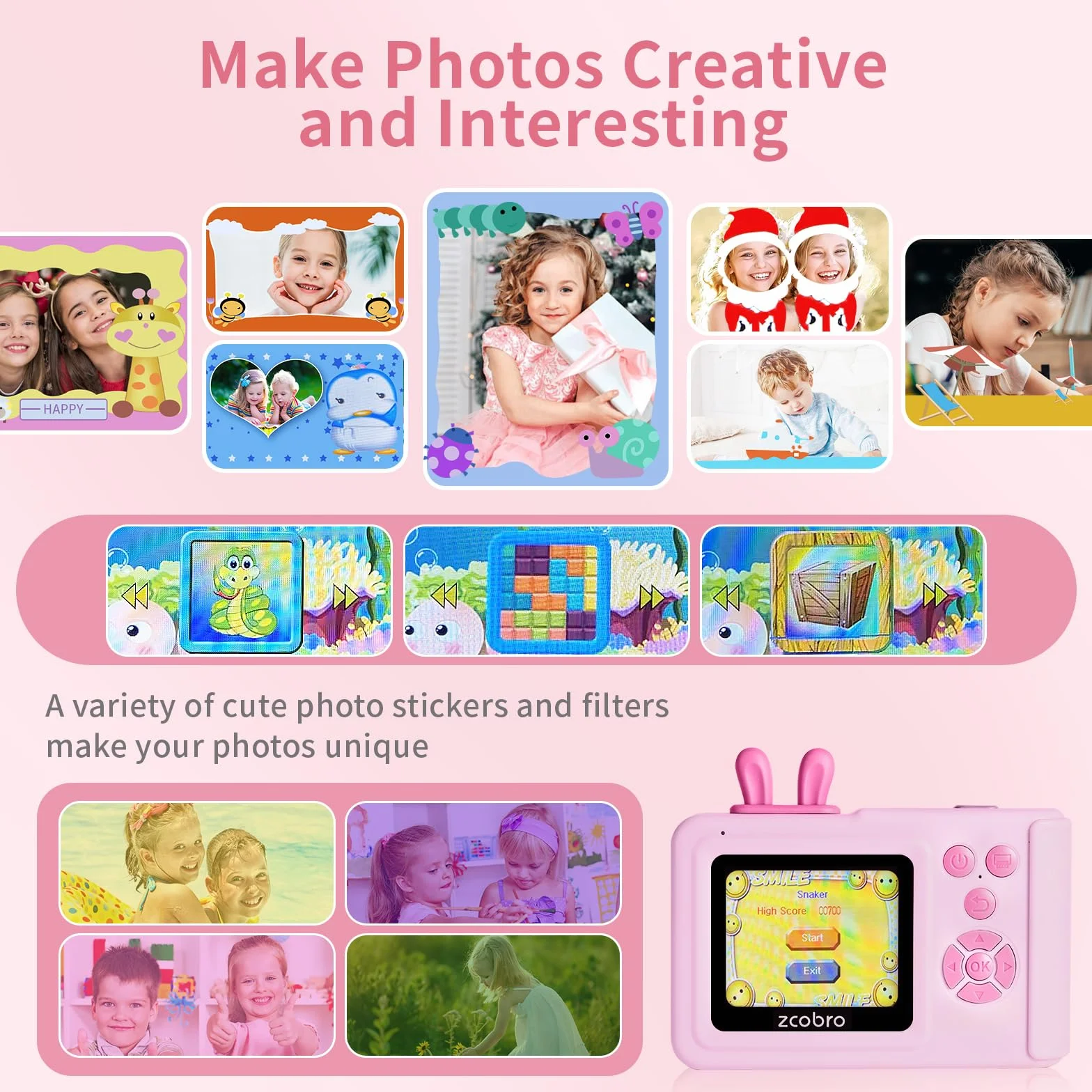KC5 - Fotocamera a stampa istantanea per bambini (rosa)