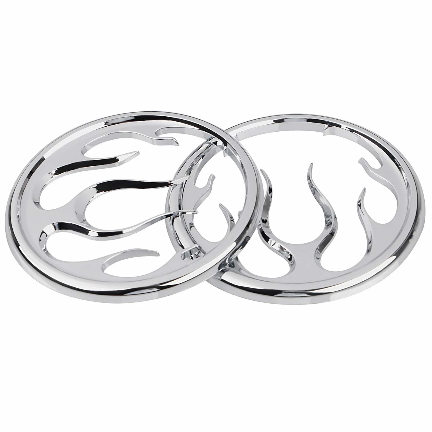 2 pezzi copertura e protezione altoparlanti fiamme altoparlanti griglie Accent Trim per Harley Touring Electra Glide Ultra Classic FLHTCU 2006-2013, cromato