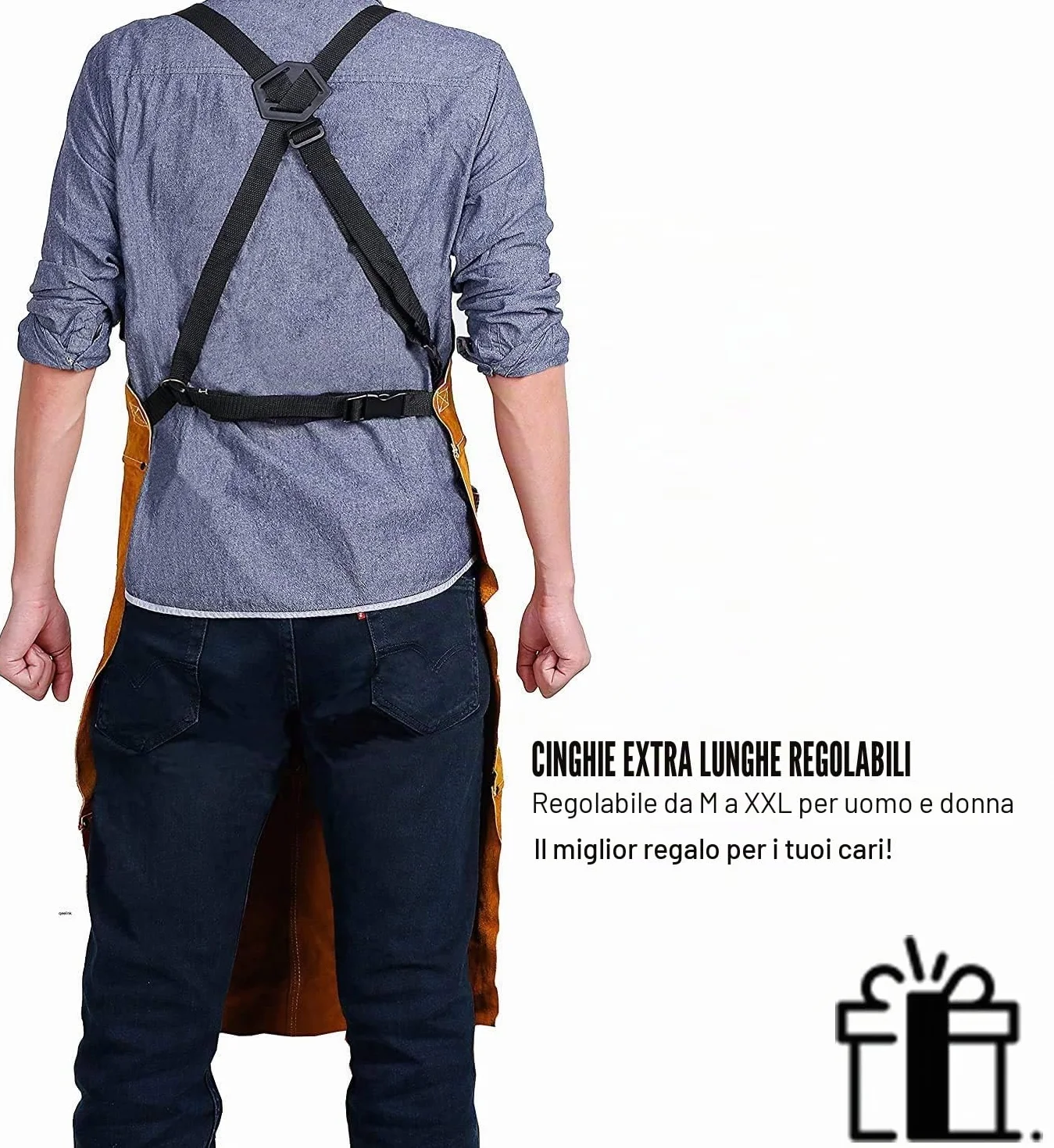 QeeLink Grembiule Saldatore in Pelle Resistente al Calore, Grembiule per Falegname con 6 Tasche, Grembiuli da Lavoro per Uomo Regolabile da M a XXXL per Fabbro, Carpentiere