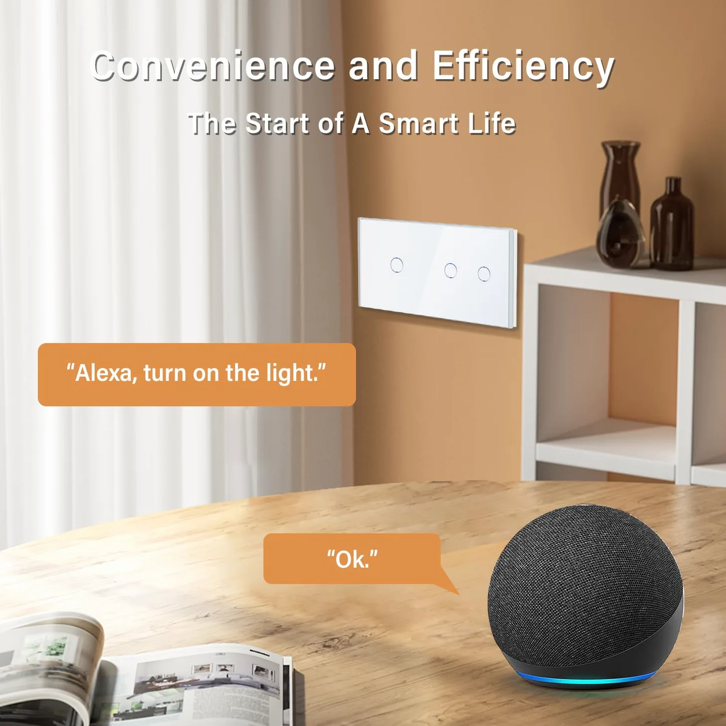 BSEED Doppio interruttore della luce WiFi Smart Alexa, senza conduttore neutro, interruttore touch WIfI in vetro, Alexa e Google Home Work con Tuya, 1 scomparto + 2 scomparti 157 mm, bianco