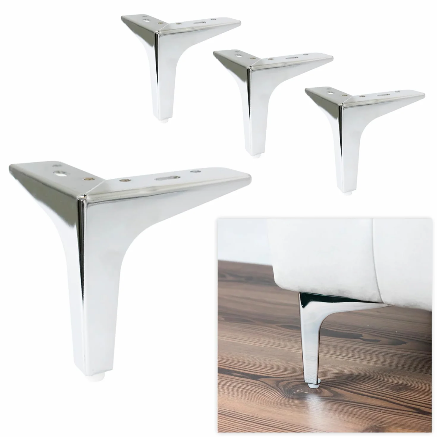 Piedi per Divani Modello SIENA Cromo Lucido Altezza 15 cm SET 4 Piedi +16 Viti Metallici
