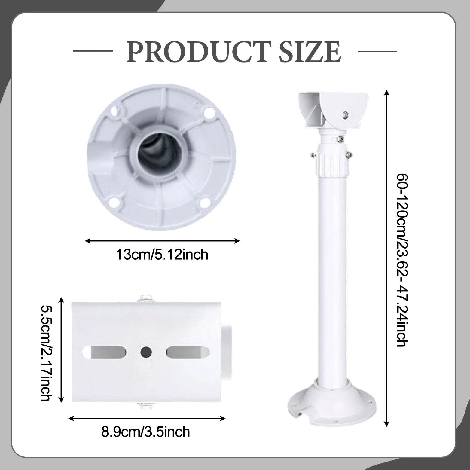 Staffa di Montaggio per Telecamera di Regolabile per Esterni, Accessori Pratici, Staffa di Montaggio a Soffitto, da 60 Cm a 120 Cm