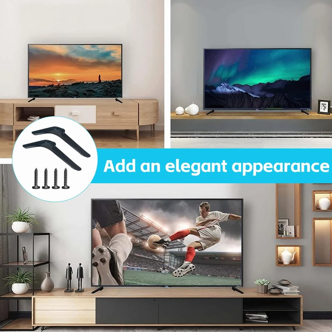 Piedistallo Universali per Supporto TV da Tavolo, base TV, per TVs da 30 a 55 LCD Pollici Support TVs in Plastica, Antiscivolo, Installazione Semplice, Supporto da Tavolo con Viti, Nero