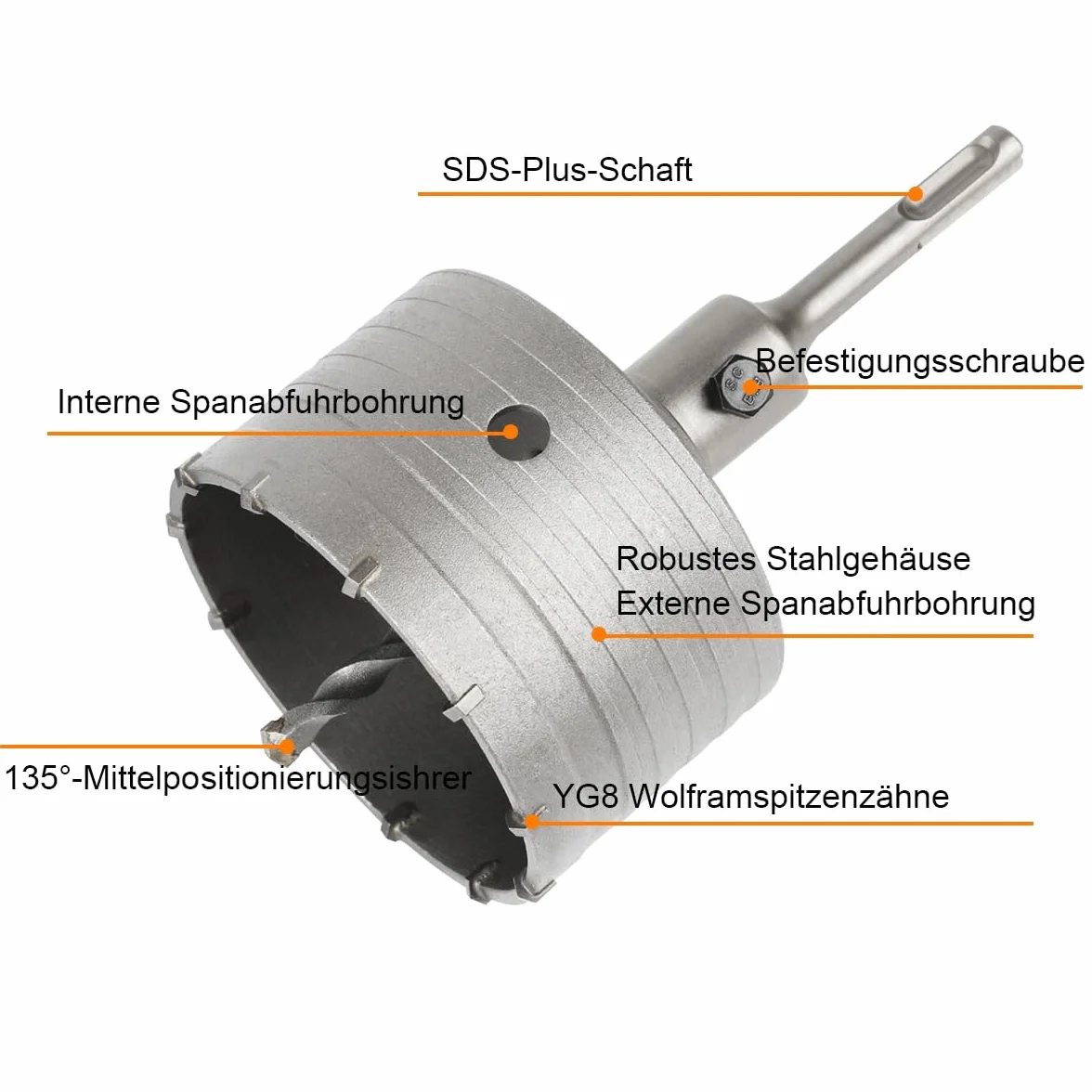 Carotatrice a Tazza per Muro Ø 105mm SDS PLUS 110mm Punta Centraggio 8mm Sega per Calcestruzzo