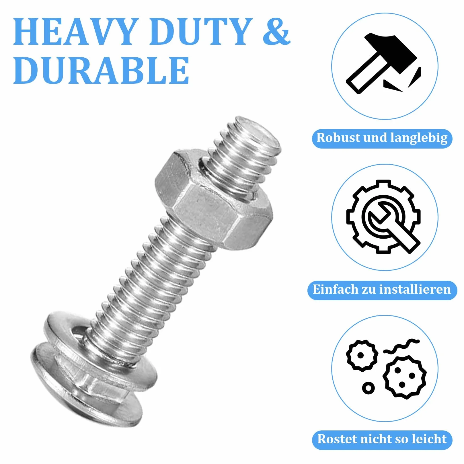 Bulloni Carrello Viti a Testa Tonda M6 x 60mm Acciaio Inox V2A A2 con Dadi e Rondelle Set 25 Pezzi