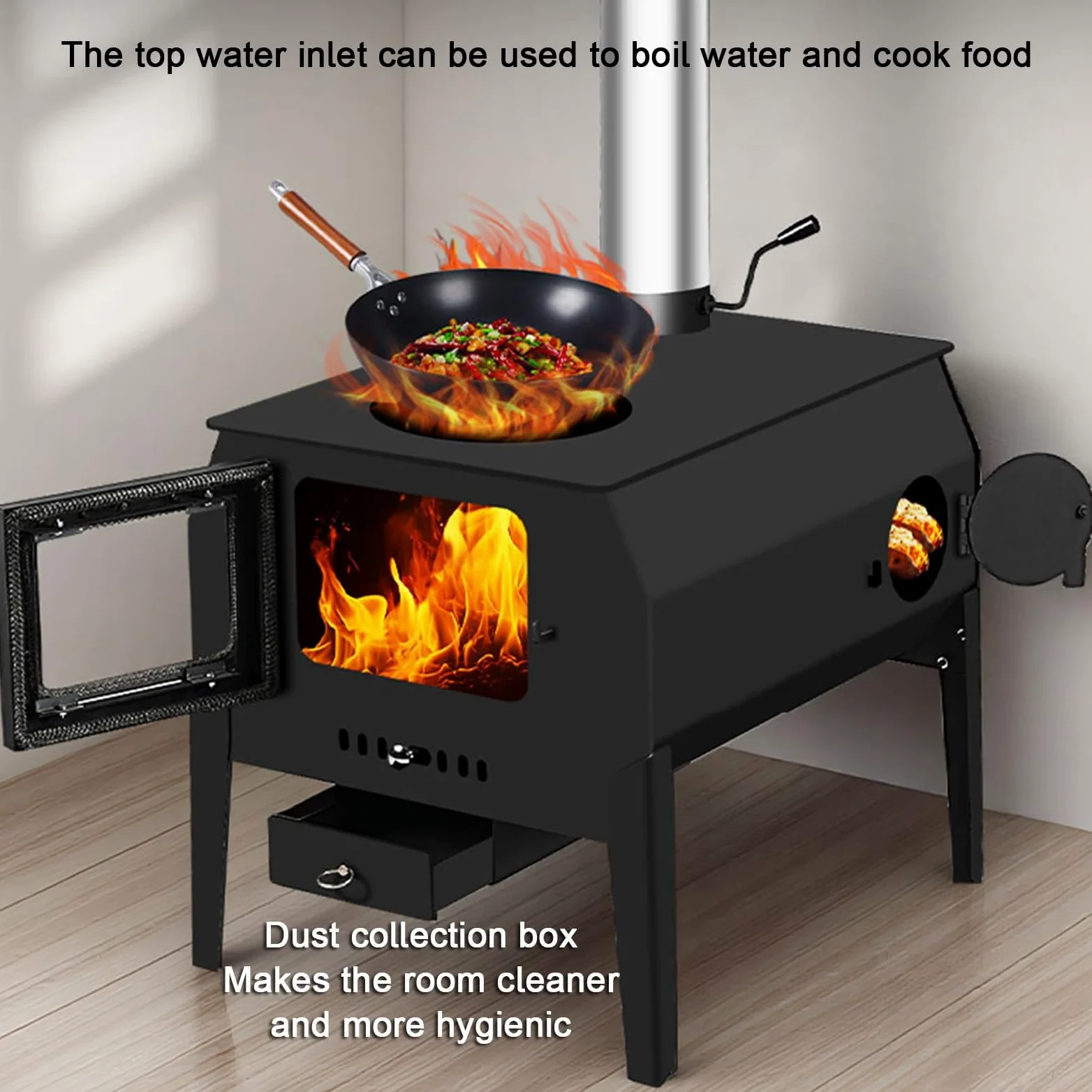 Stufa a Legna con Forno, Cucina a Legna, Resistente Alle Alte Temperature, con Oblò, per Grigliare, Cucinare e Riscaldare