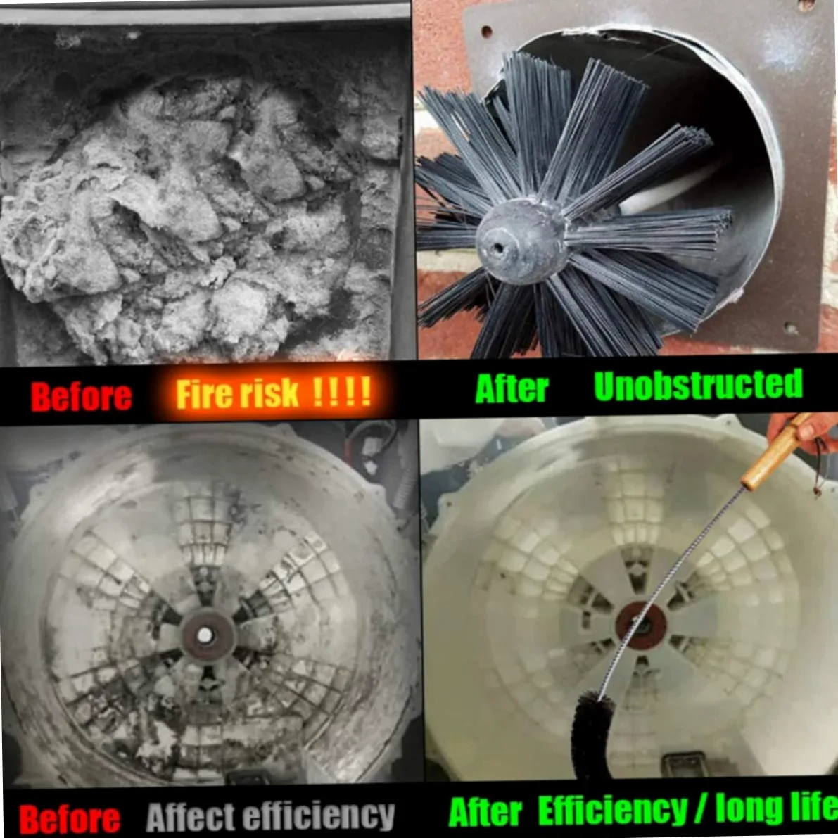 Spazzola per Pulizia Stufa e Condotto Flessibile Bianco | Aste Pieghevoli in Ferro Zincato, Struttura in Nylon, per Parete Interna di Dryer e Flue
