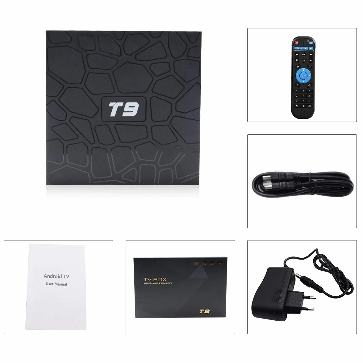 Android 9.0 TV Box, T9 Android Box 4GB RAM 32GB ROM RK3318 Quad Core 2.4GHz/5.0Ghz WiFi Bluetooth4.0 H.265 3D Ultra HD 4K TV Box
