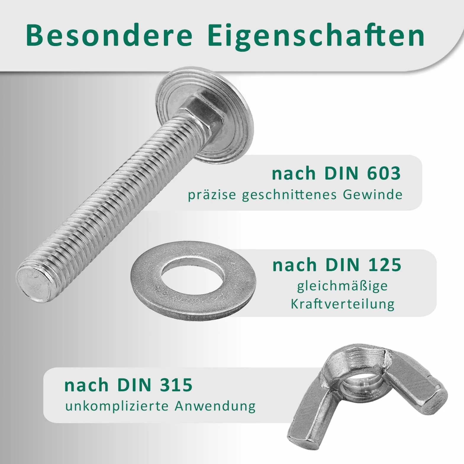 Dado ad alette M6 DIN 315 Viti a testa tonda M6 x 60 mm DIN 603 Acciaio inox A2/V2A 2 pezzi