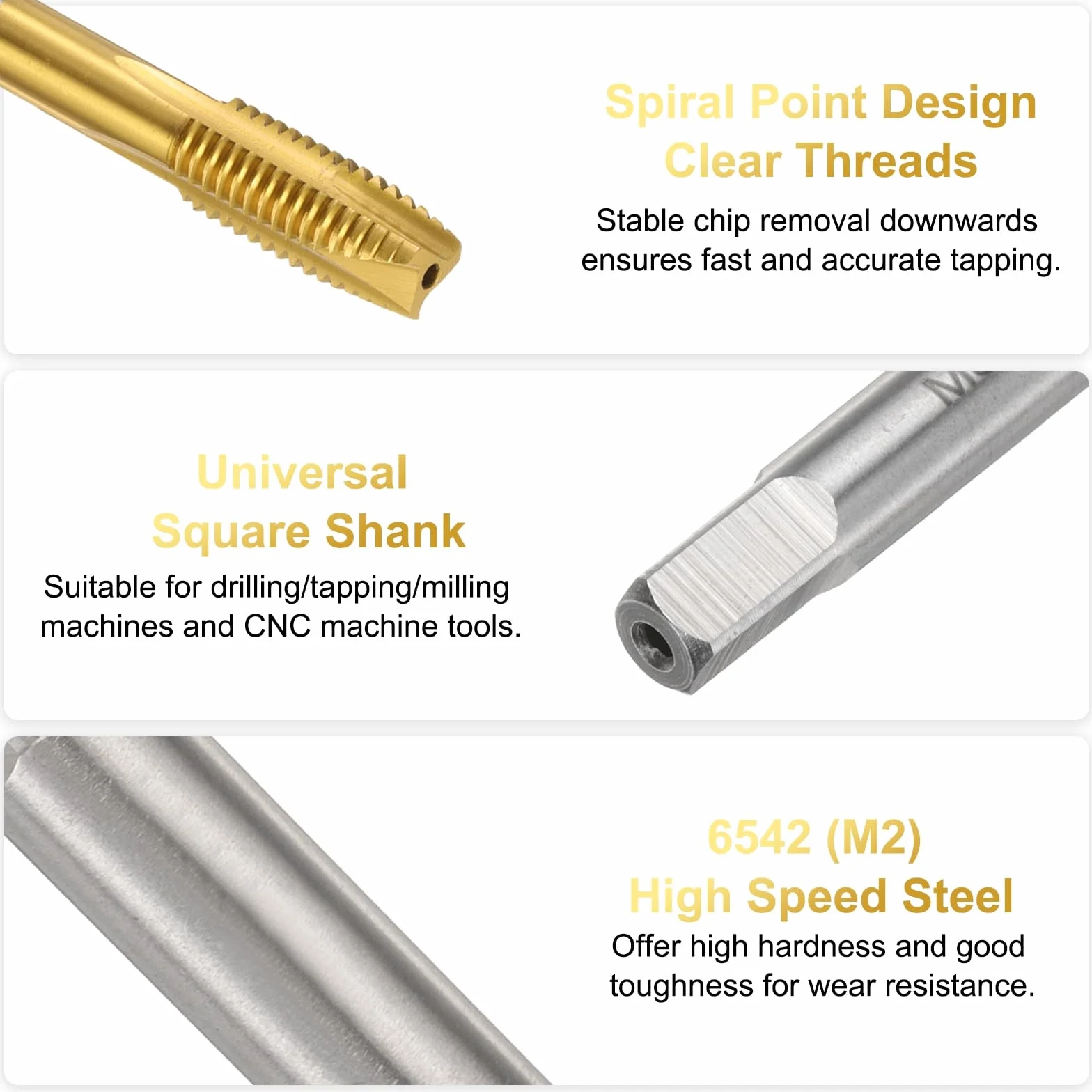 QUARKZMAN M12 x 1.75 H2 Metric Spiral Point Thread Tap, 130mm Extra Long Titanium Coated High Speed Steel Tapping Tool