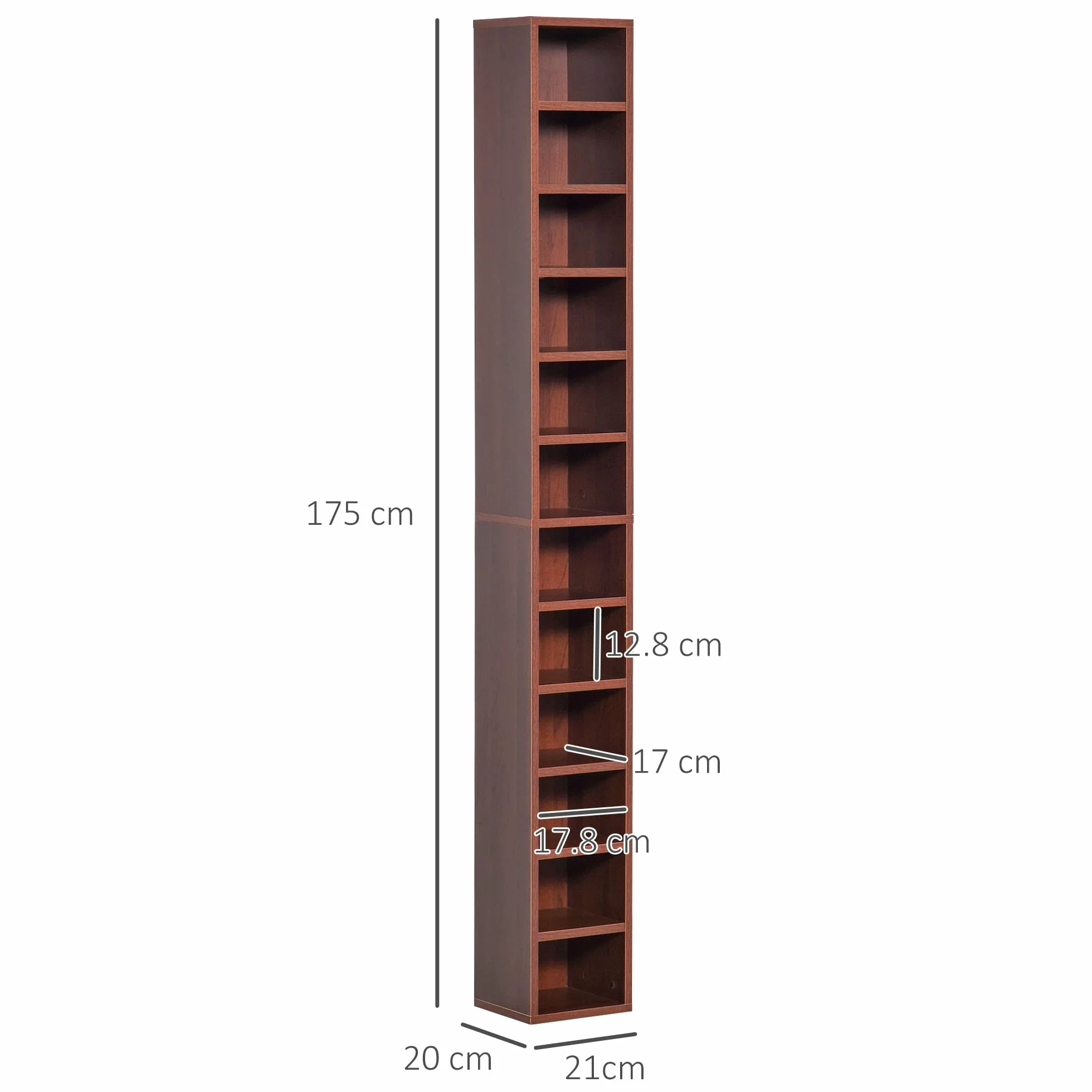 HOMCOM Mobiletto porta CD da Parete con Mensole semplice elegante funzionale in Legno mobile marrone 21 x 20 x 175cm