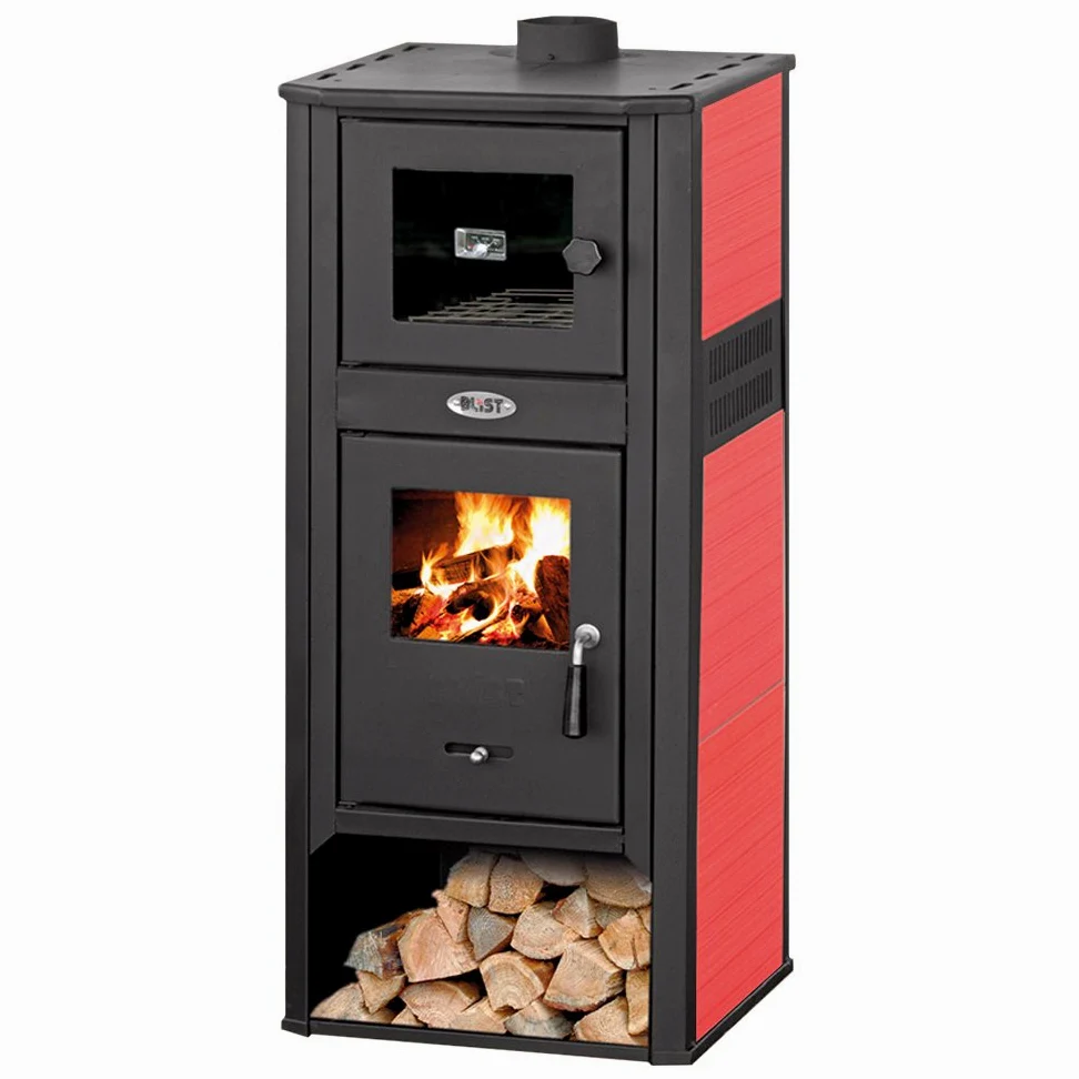 Stufa a legna 10kW con forno acciaio rossa riscaldamento casa AMBASADOR LM R