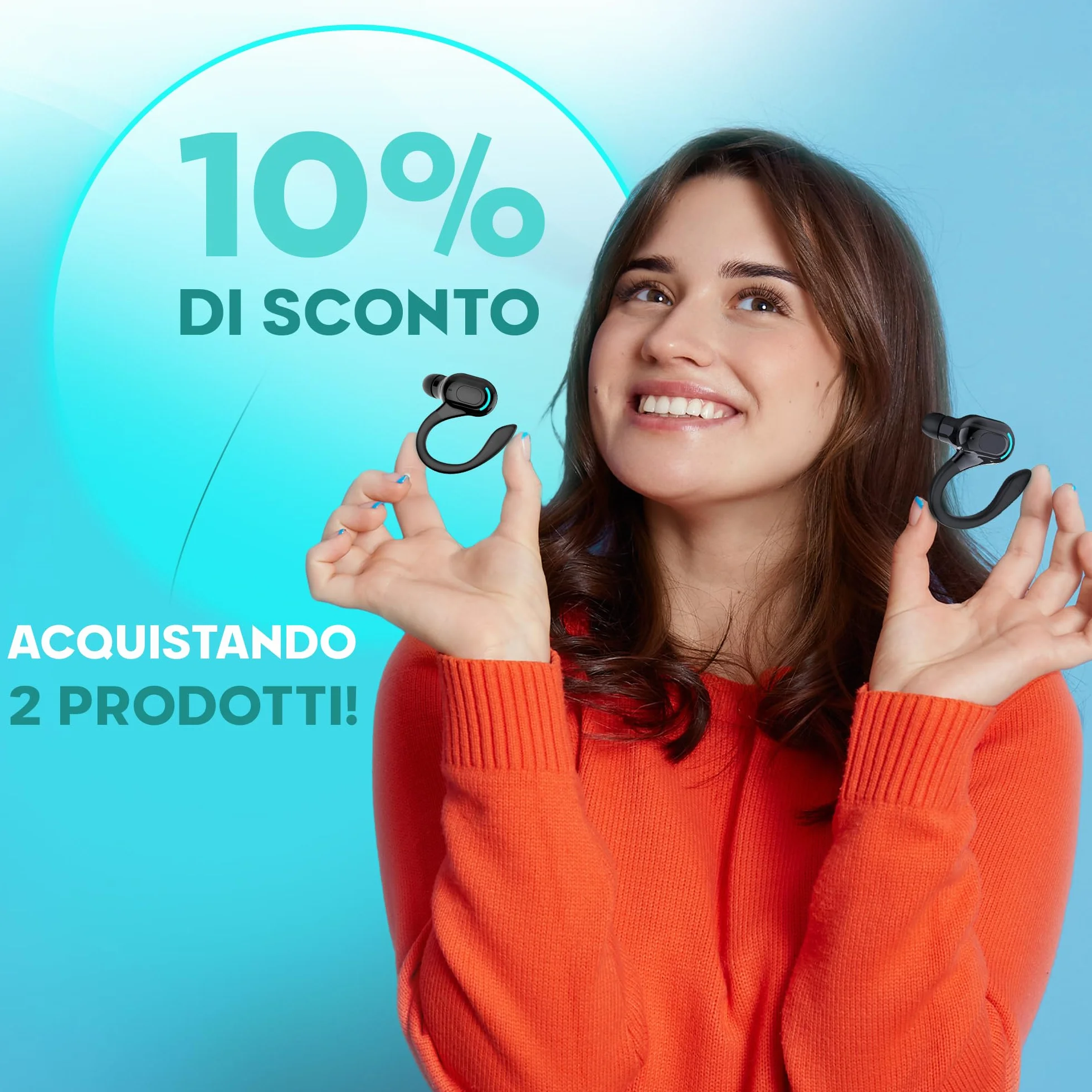 Auricolare Bluetooth mono senza fili V5.2, design 360° sopra l'orecchio, microfono integrato, batteria 70 mAh, 20 ore di riproduzione, compatibile con iPhone, Android e PC
