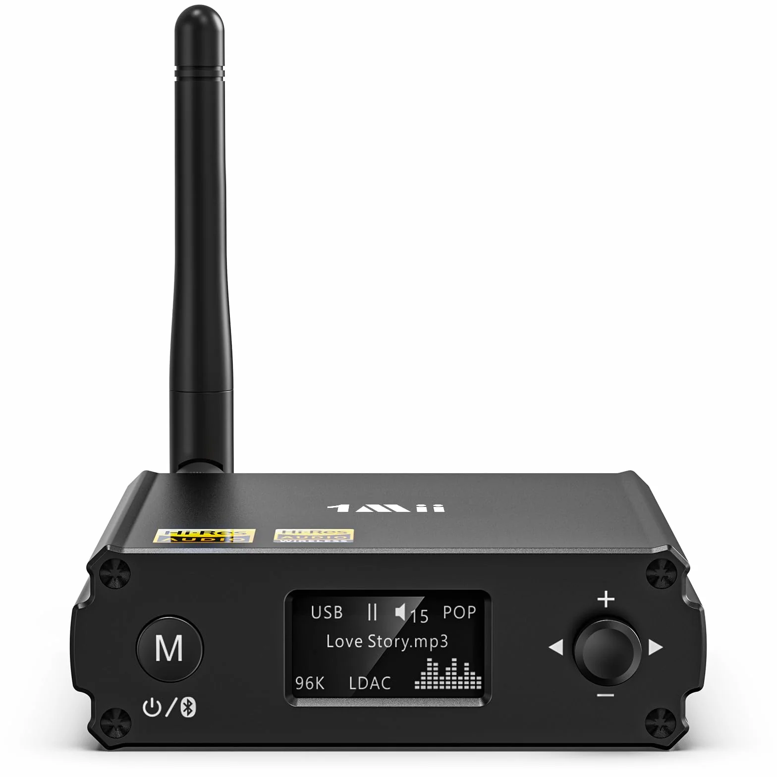 1Mii DS220 Ricevitore Bluetooth HiFi, Adattatore Bluetooth 5.3 Audio con DAC Audiofilo, Hi-Res LDAC/aptX HD/Bassa Latenza, con Uscita Ottica/RCA, Display OLED Modalità EQ per Stereo