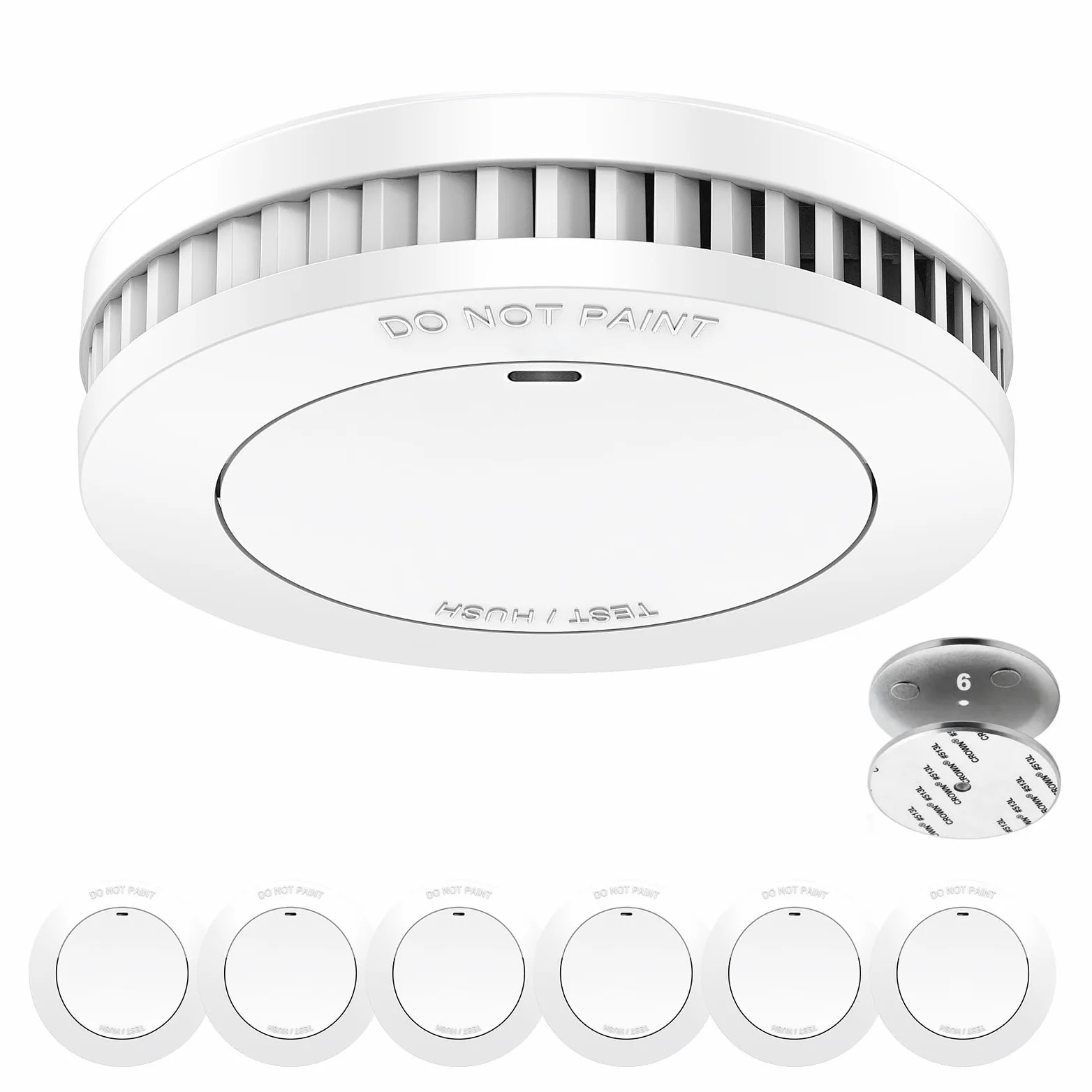XINDUM Mini rilevatore di fumo con batteria della durata di 10 anni, Staffa di montaggio magnetica, Allarme antincendio EN 14604,Confezione da 6, Bianco
