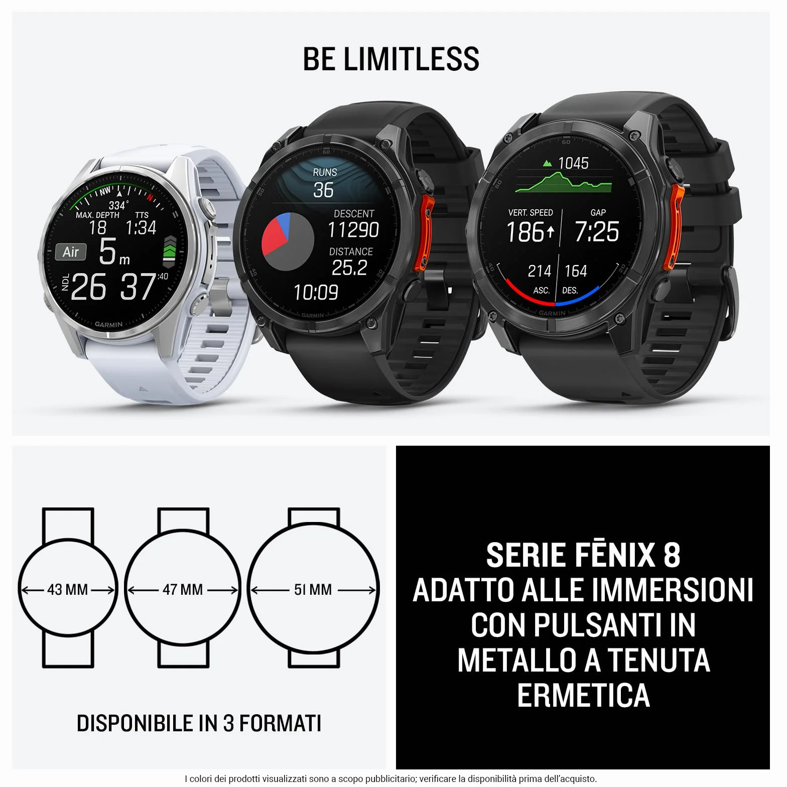 Garmin fēnix 8, 47mm, Display AMOLED 1,4", Touchscreen, Speaker e Microfono, Comandi Vocali, GPS Multi-band, Torcia, Mappe, 90+ App per lo Sport, Autonomia 16 giorni Slate Gray & Black