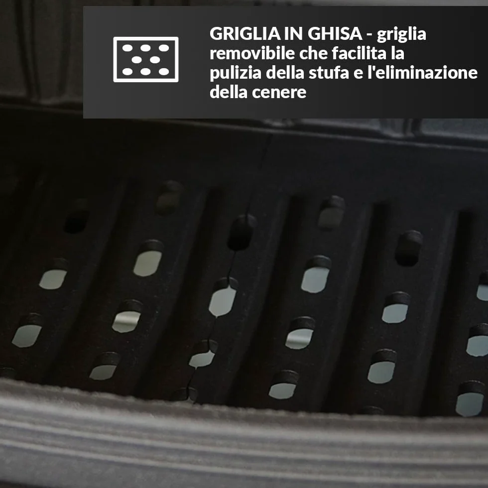 KRATKI Stufa a legna in ghisa KOZA K7 5 kW Ø150 A Gamma di potenza 3-8kW | Ghisa nero, efficienza 70%, classe A. Ecodesign.; Stufe economica ECO-DESIGN; combustione efficiente; basse emissioni; ASDP