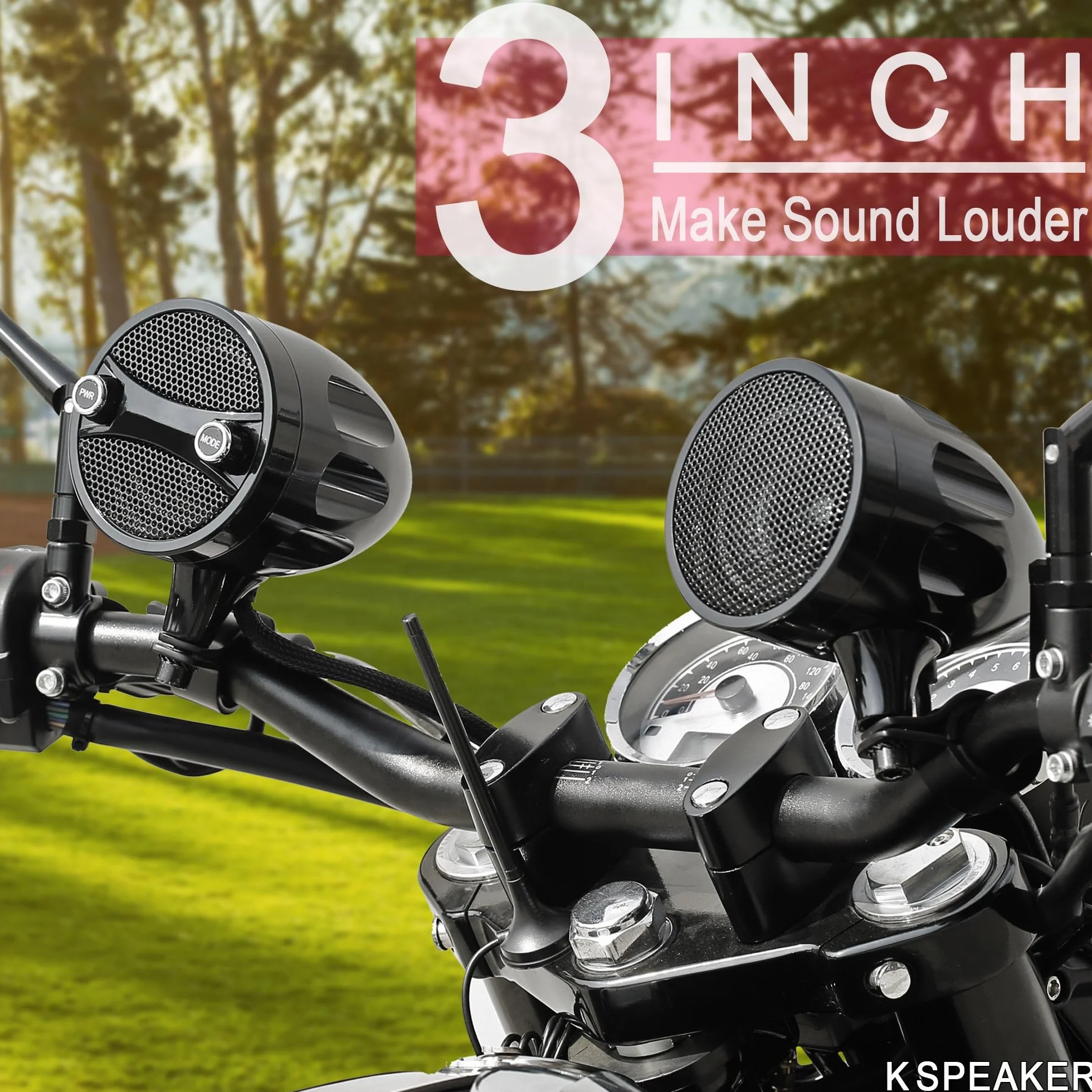KSPEAKER S7 Metal Motorcycle 7/8-1.25 Inch Handlebar Bluetooth Speakers Audio System Built-in Amplifier, 3 Inch Waterproof Radio Mp3 Player, ATV Motorcycle, Scooter Bike,12 Volt Vehicle (Black)
