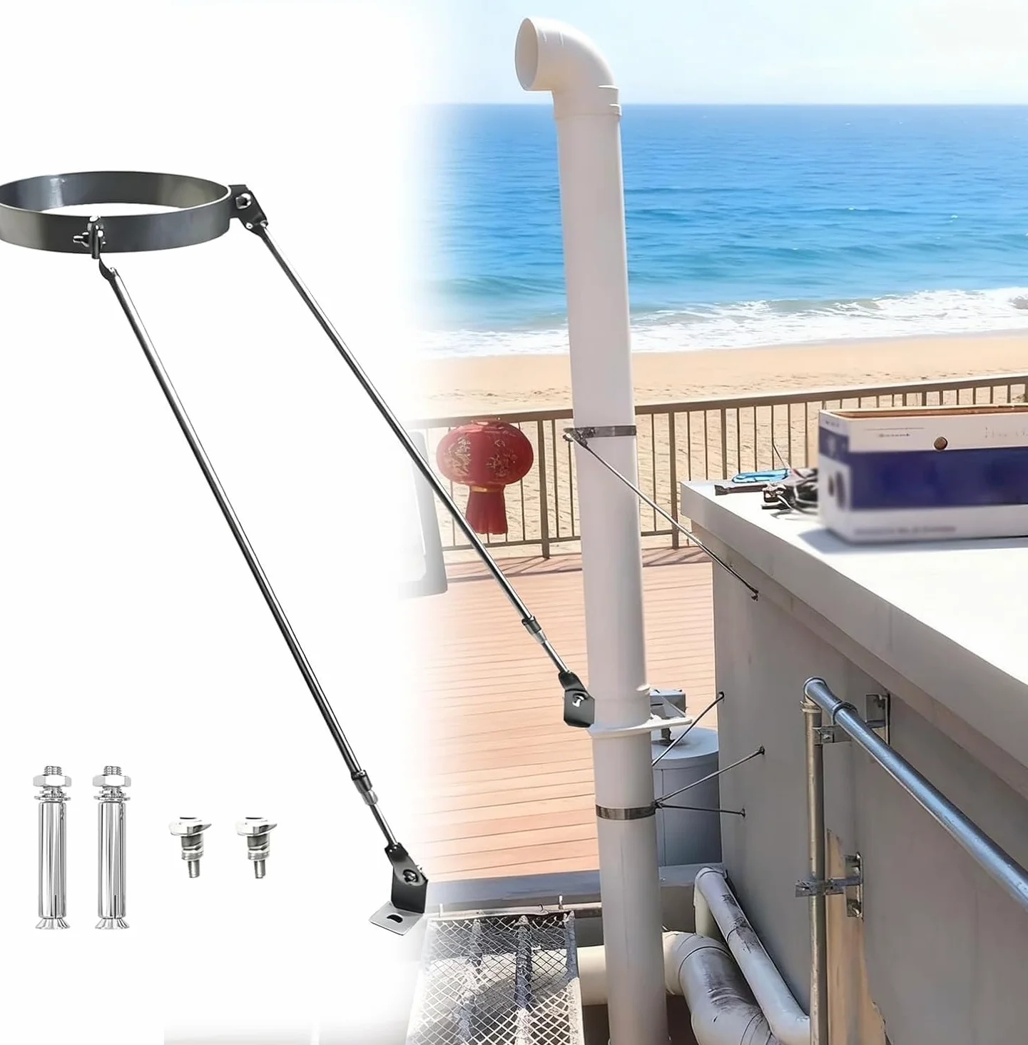 Morsetto per Tubo di Fumo Supporto Tubo Stufa Camino 8 10 12 15 18 20 25 28 30 cm di Diametro, Supporti della Parete del Tubo di drenaggio in Acciaio Solido, con Viti(Hoop Dia 260mm/10.2")