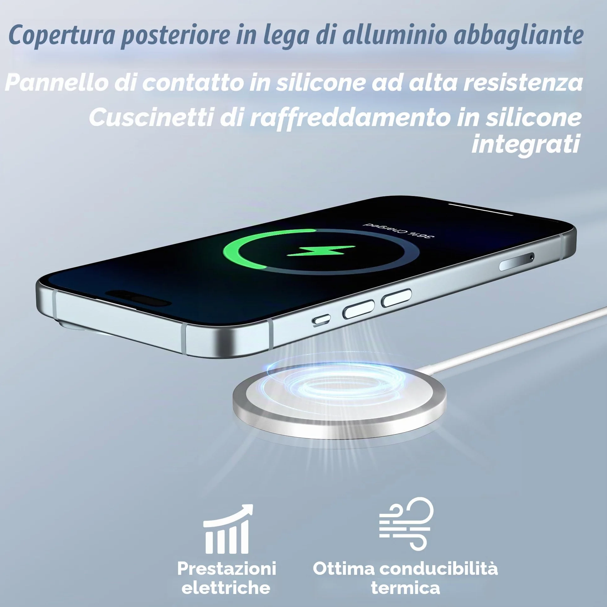 Caricatore Wireless Magnetico 2 in 1 – Design Ultra Sottile in Lega di Alluminio Compatibile con iPhone 16/15/14/13/12 (tutti i modelli) e AirPods 4/3/2/Pro (Bianco)
