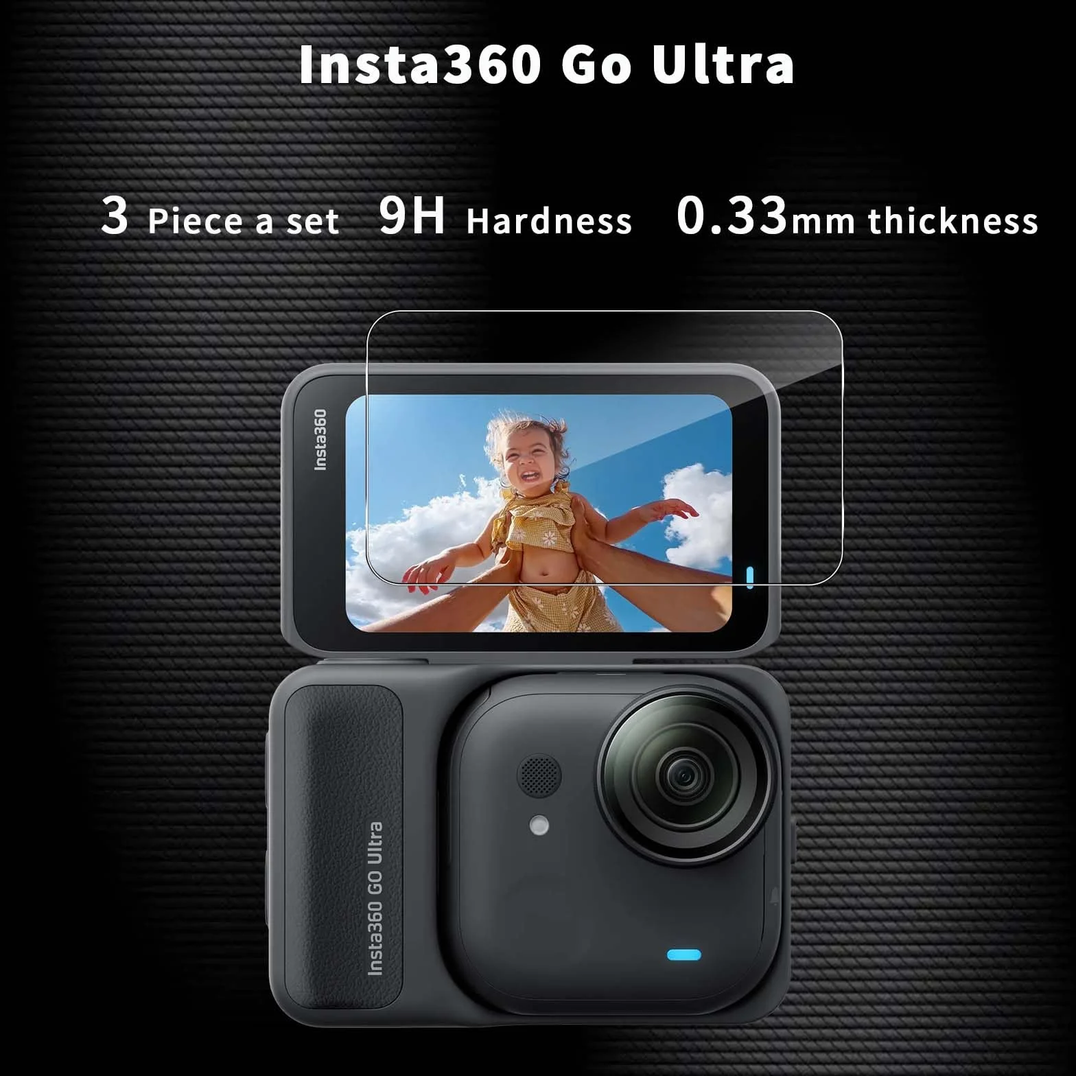 QULLOO Pellicola Vetro Protettiva per Insta360 GO Ultra, Durezza 9H Anti-graffio HD Vetro Temperato Fotocamera Protezione [3 Pezzi]