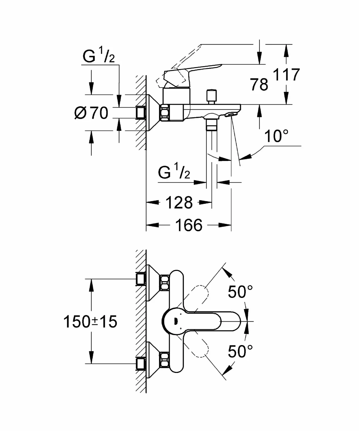 Grohe Miscelatore Monocomando per Vasca-Doccia Bauedge 23334000, Cromo