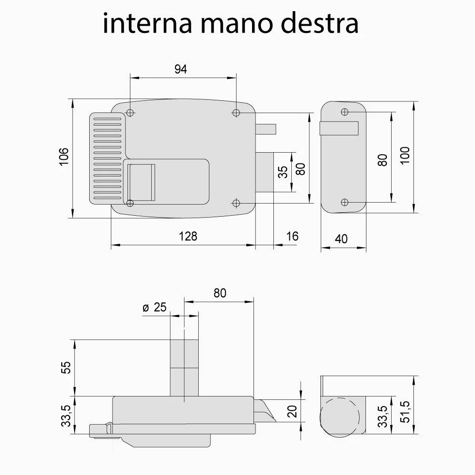CISA 111611801, Serratura Elettrica da Applicare, 12V, Verniciato Grigio Alluminio, Entrata 80, Mano Destra, Cilindro a tubo